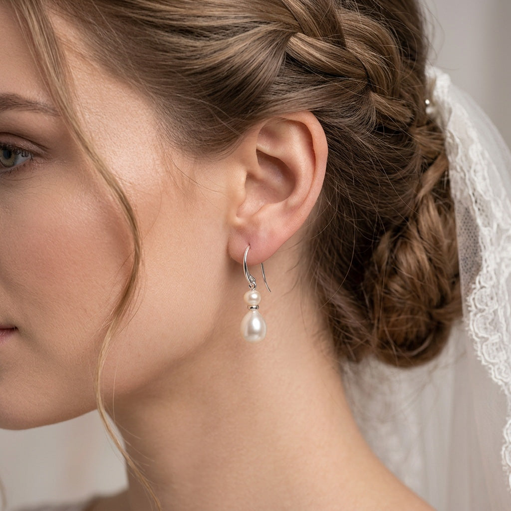 Elsie double rice pearl earrings