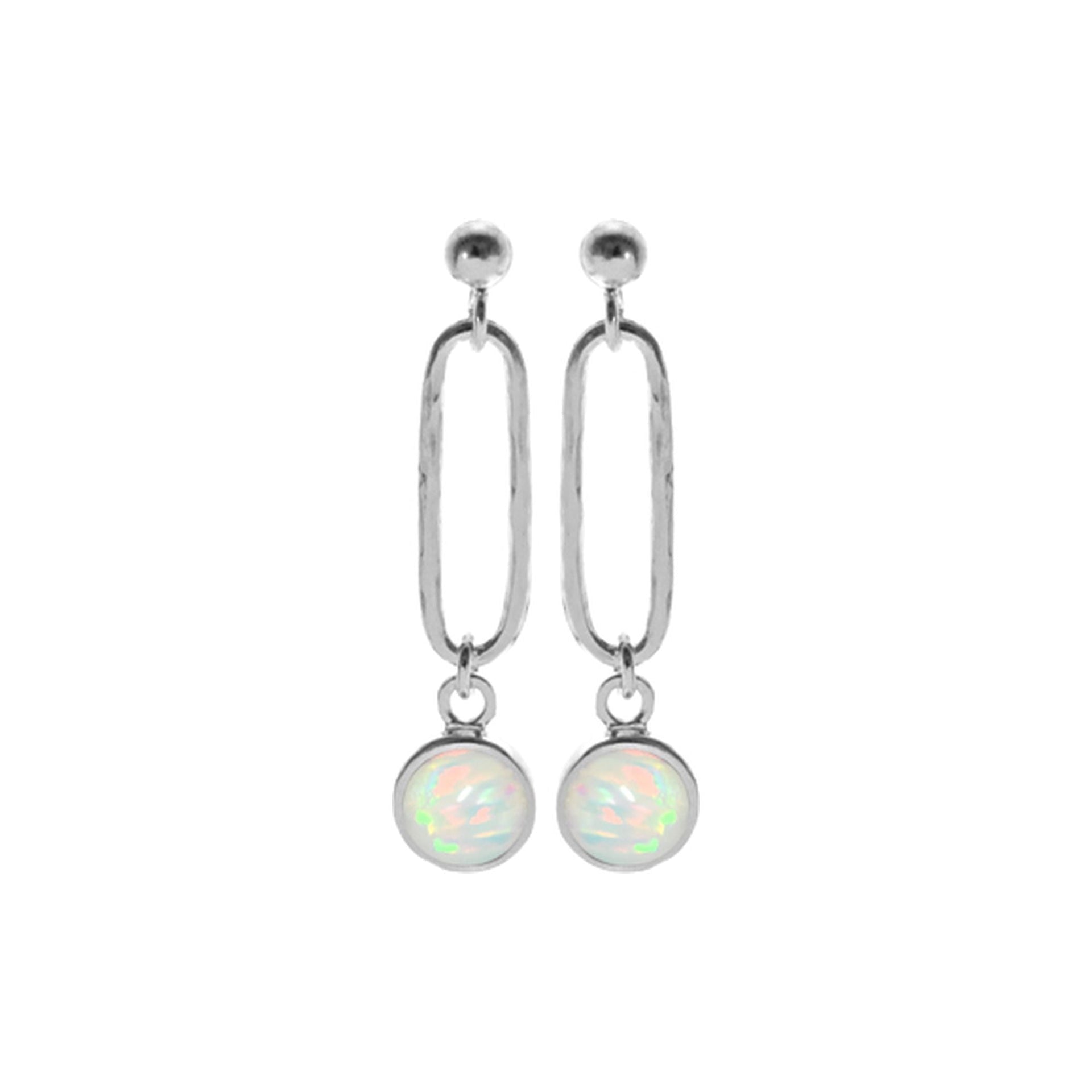 Angelica long link white opalique stud earrings