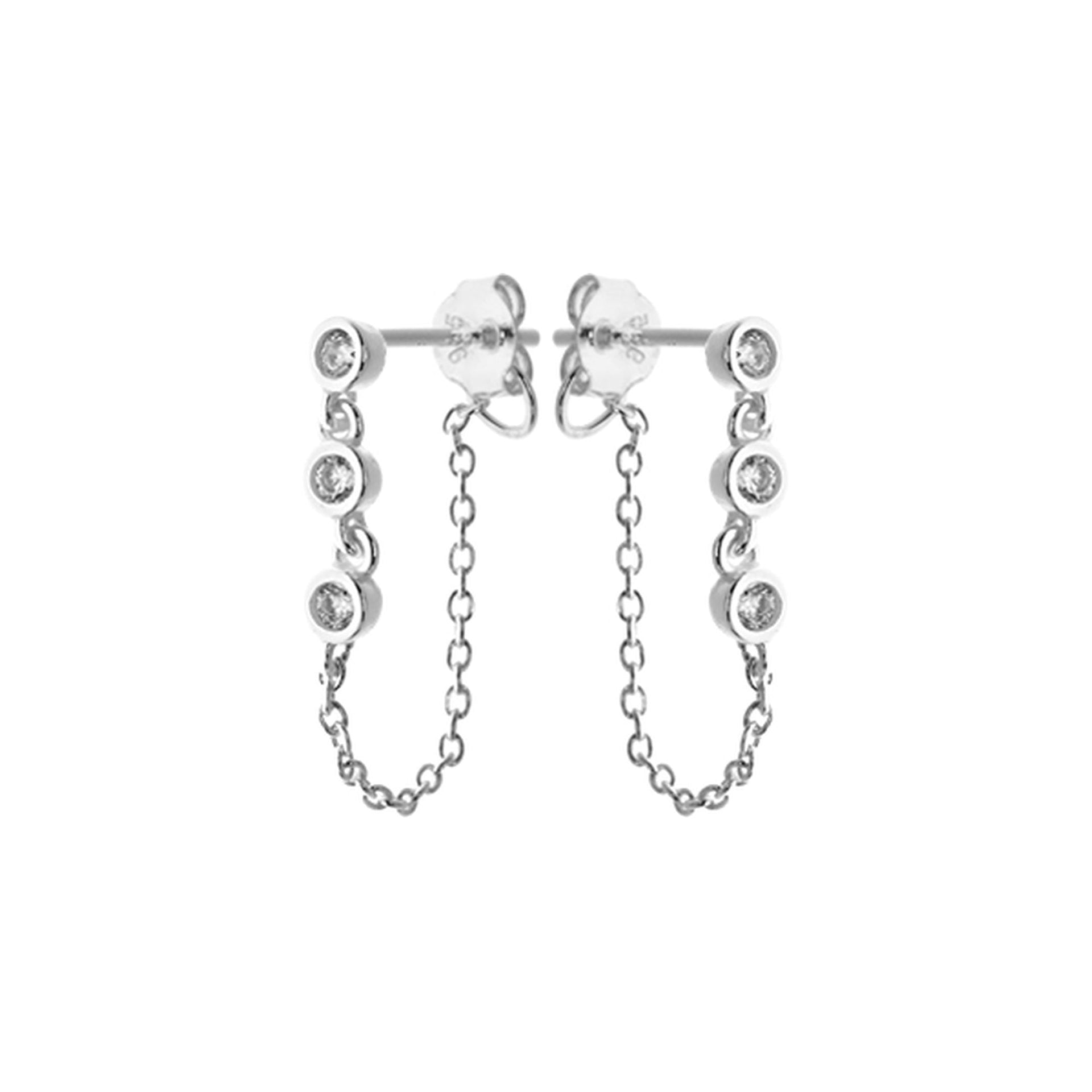 Carrie chain triple CZ looped stud earrings