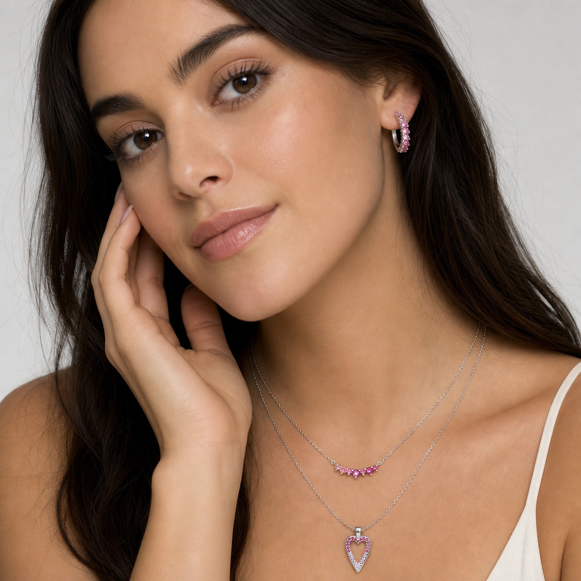 Heidi pink CZ open heart necklace