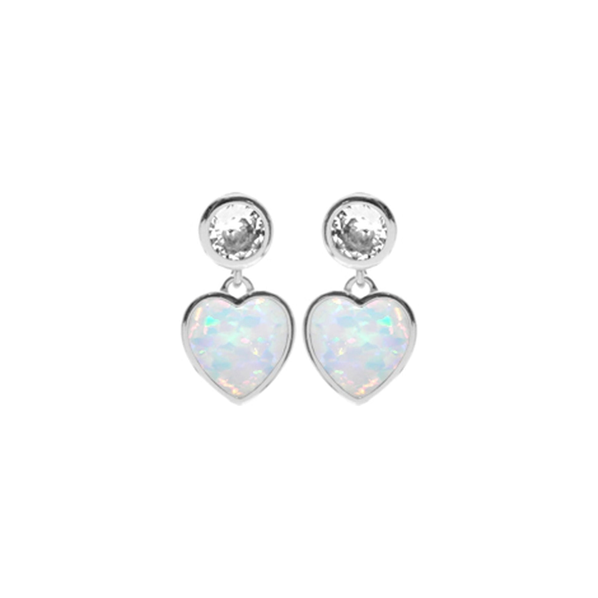 Alexis white opalique heart dangle with CZ studs