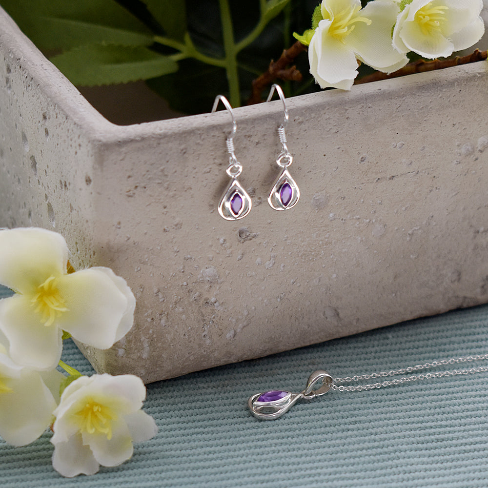 Bridget simple teardrop amethyst earrings