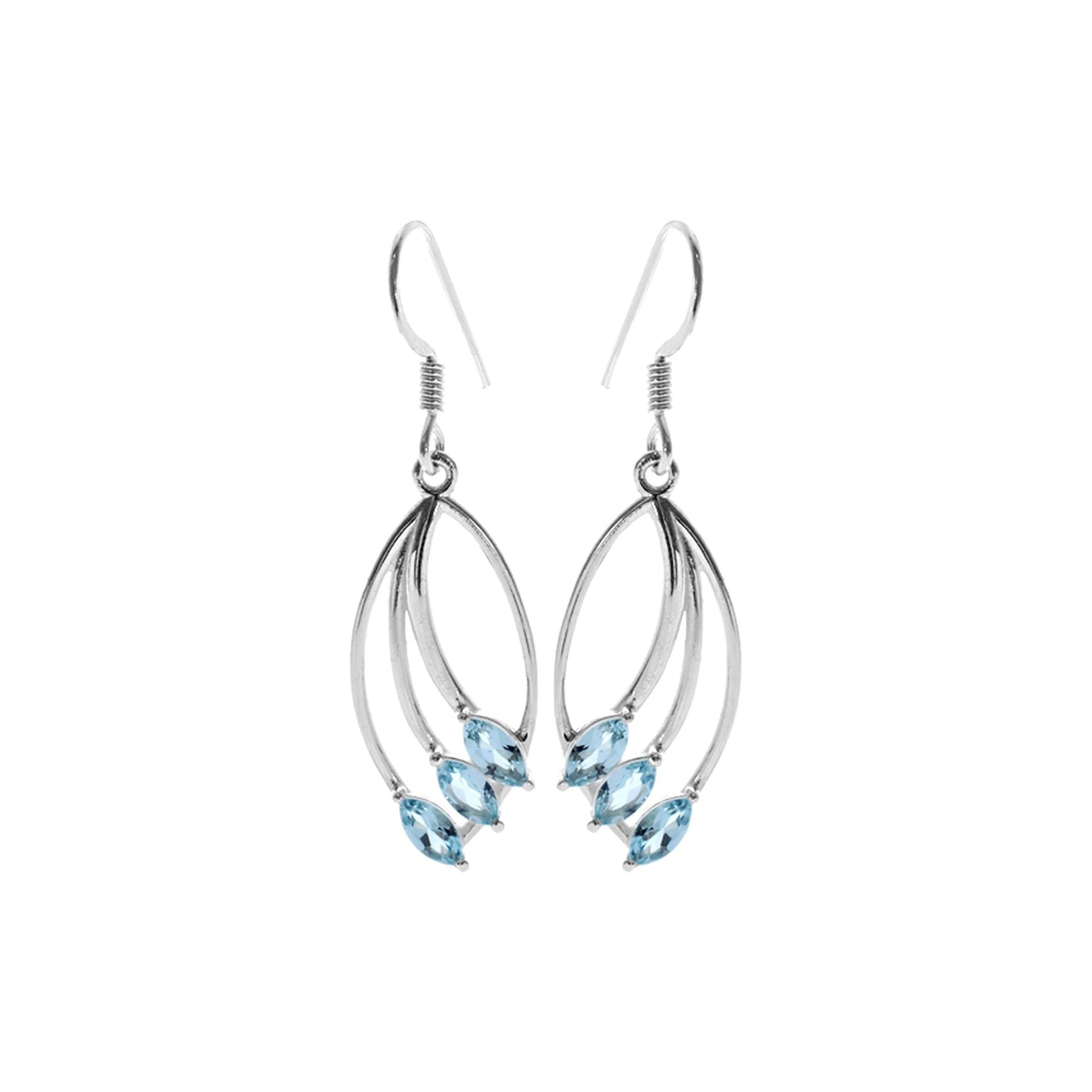 Ivy triple curve blue topaz earrings