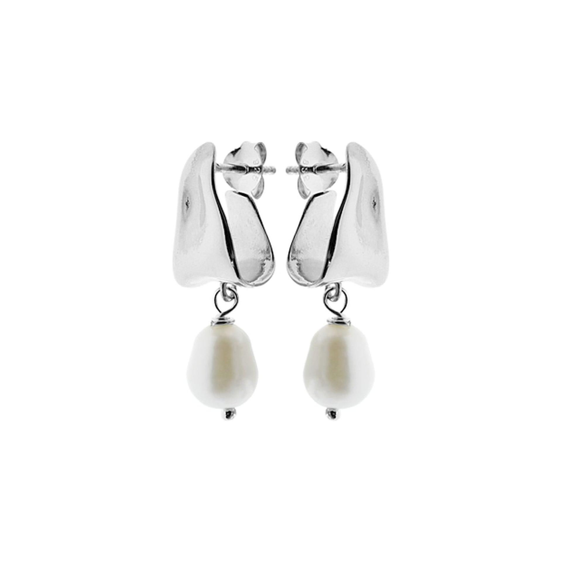Astrid fluid silver pearl drop earrings