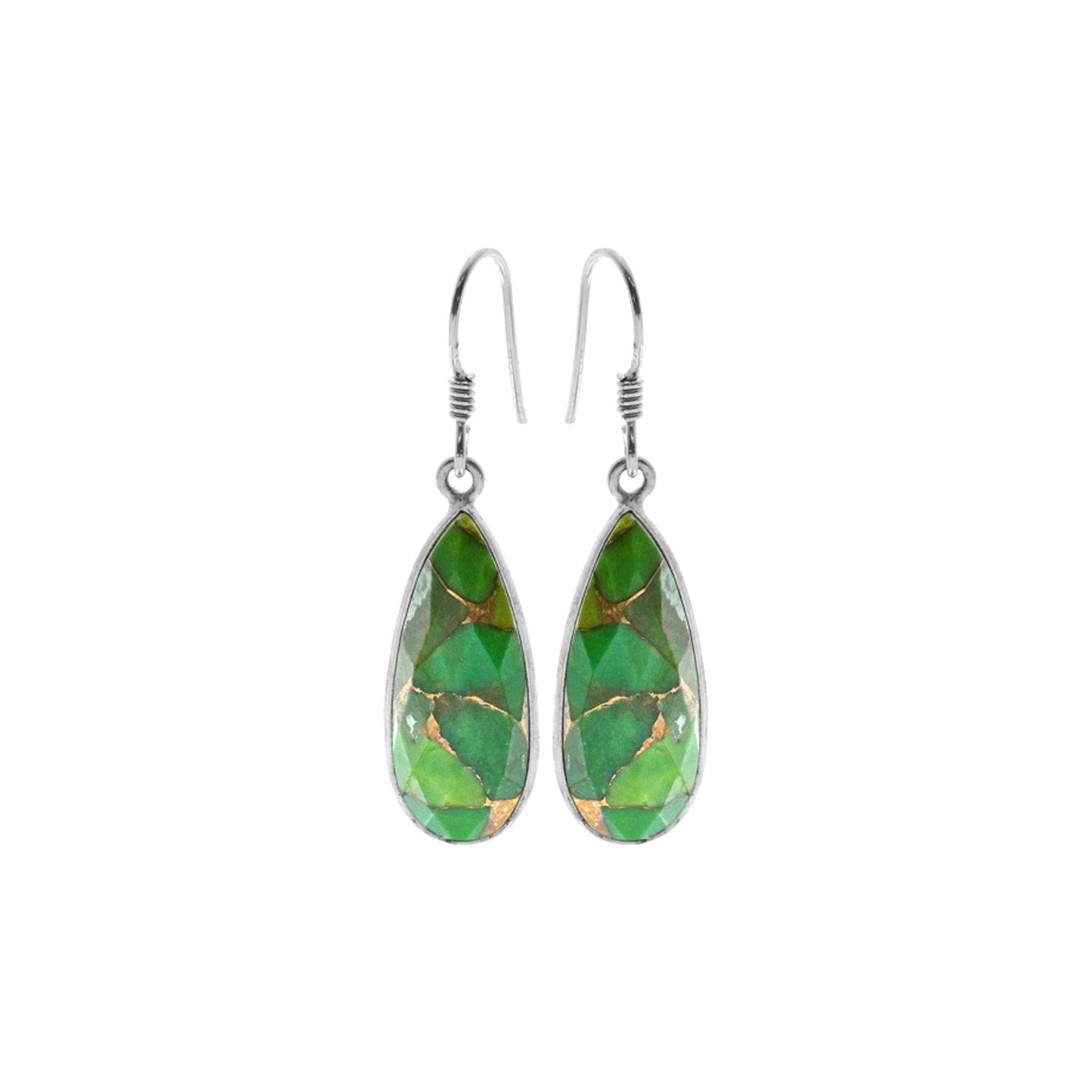 Bridget elongated teardrop green mohave turquoise earrings