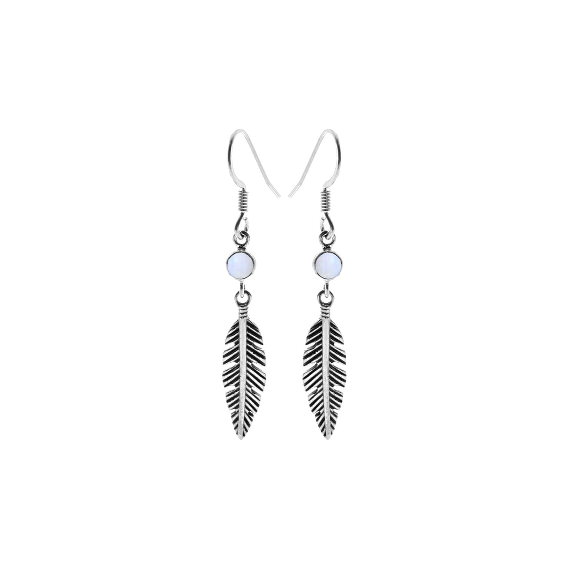 Zora rainbow moonstone feather earrings
