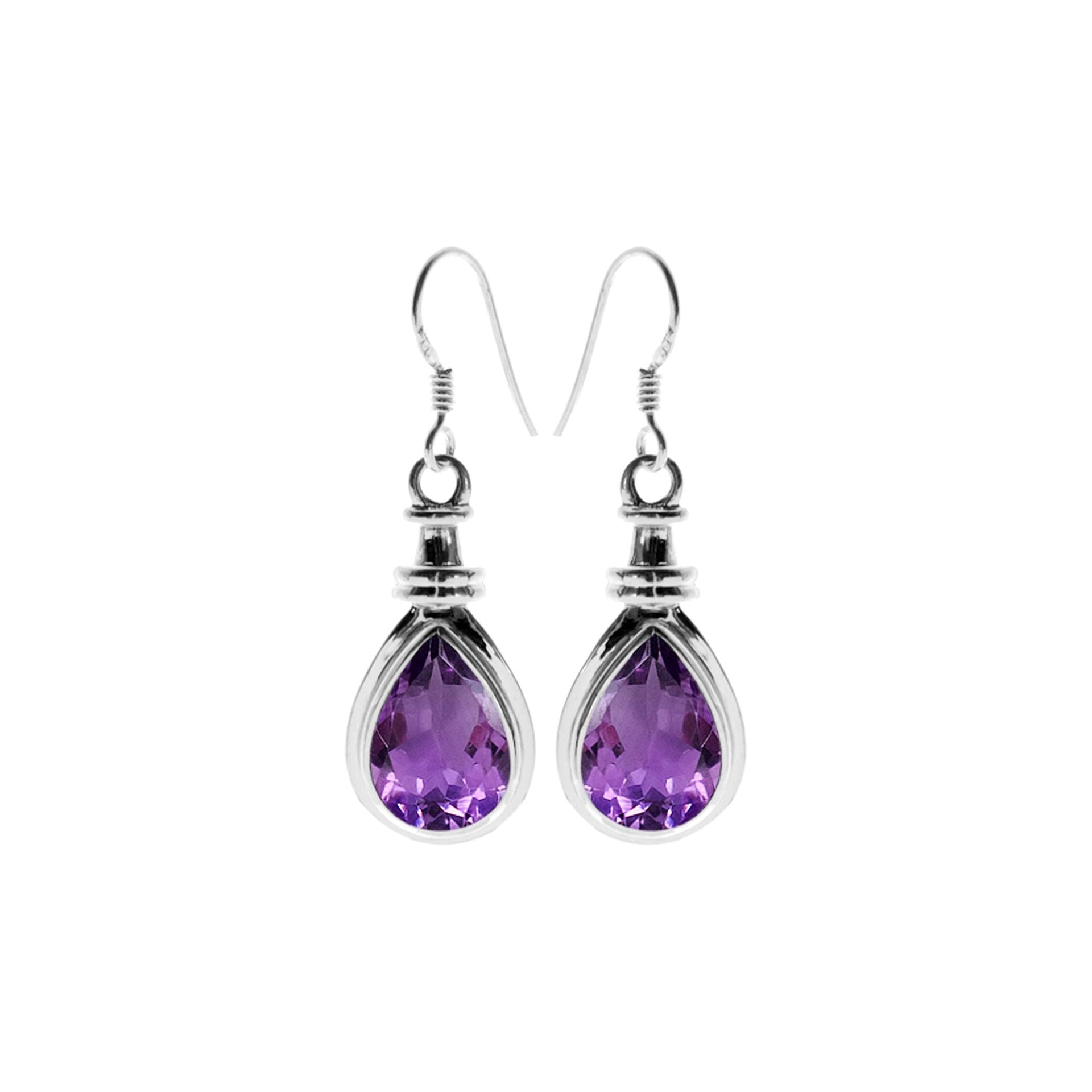 Samira wide collet faceted amethyst teardrop earrings