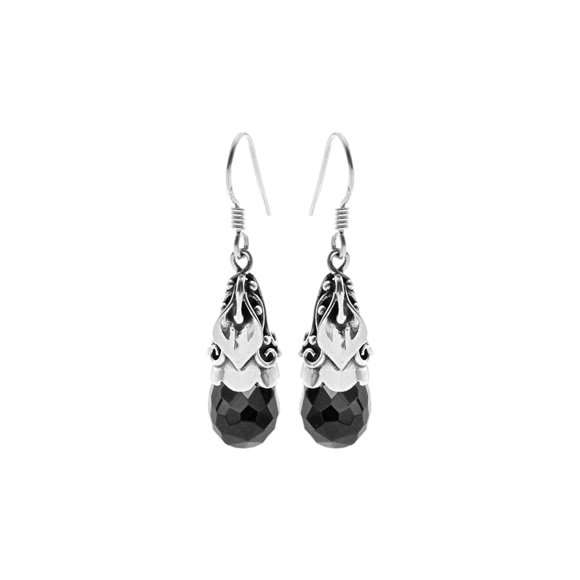 Zora ornate capped black onyx earrings