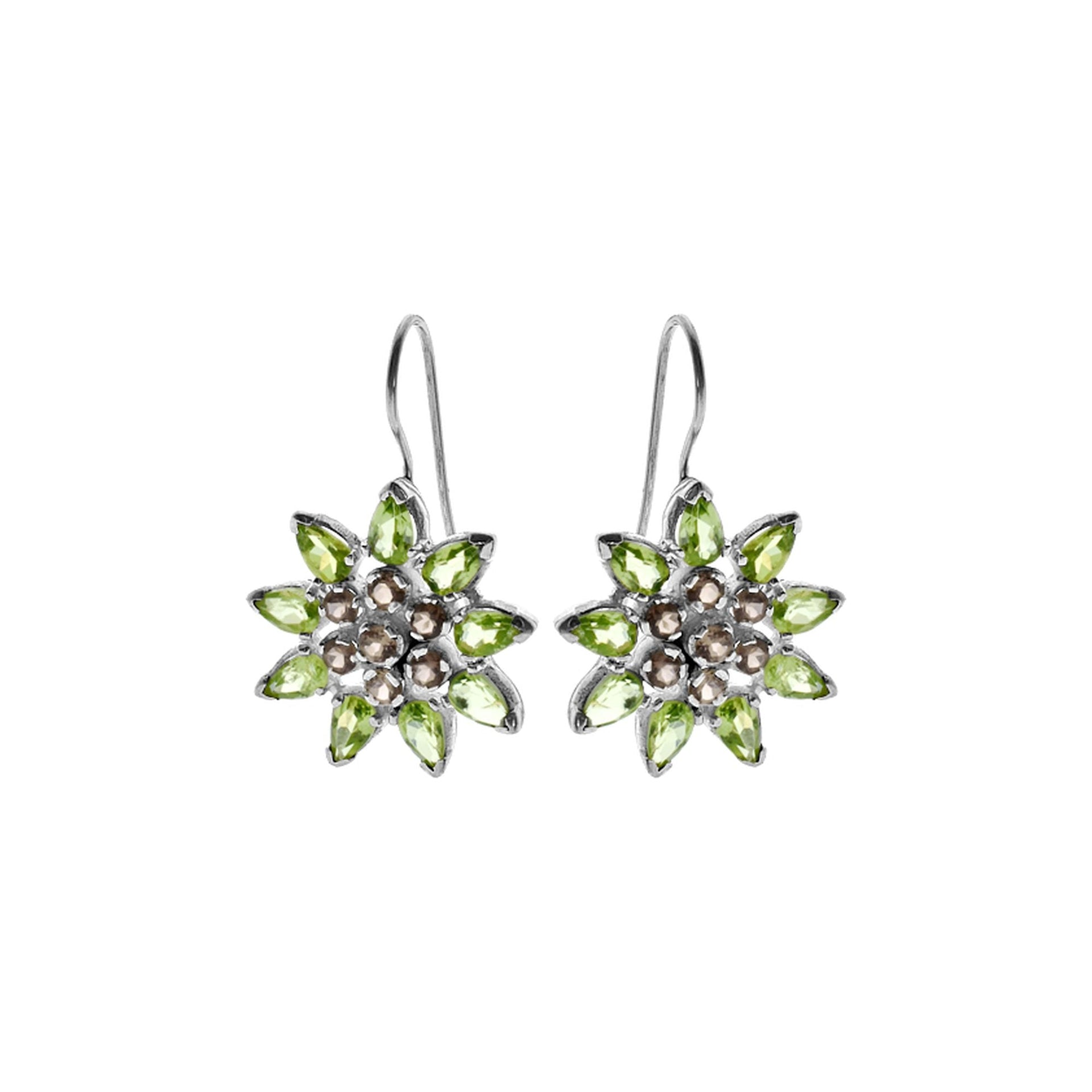 Lola peridot & smokey quartz flower earrings