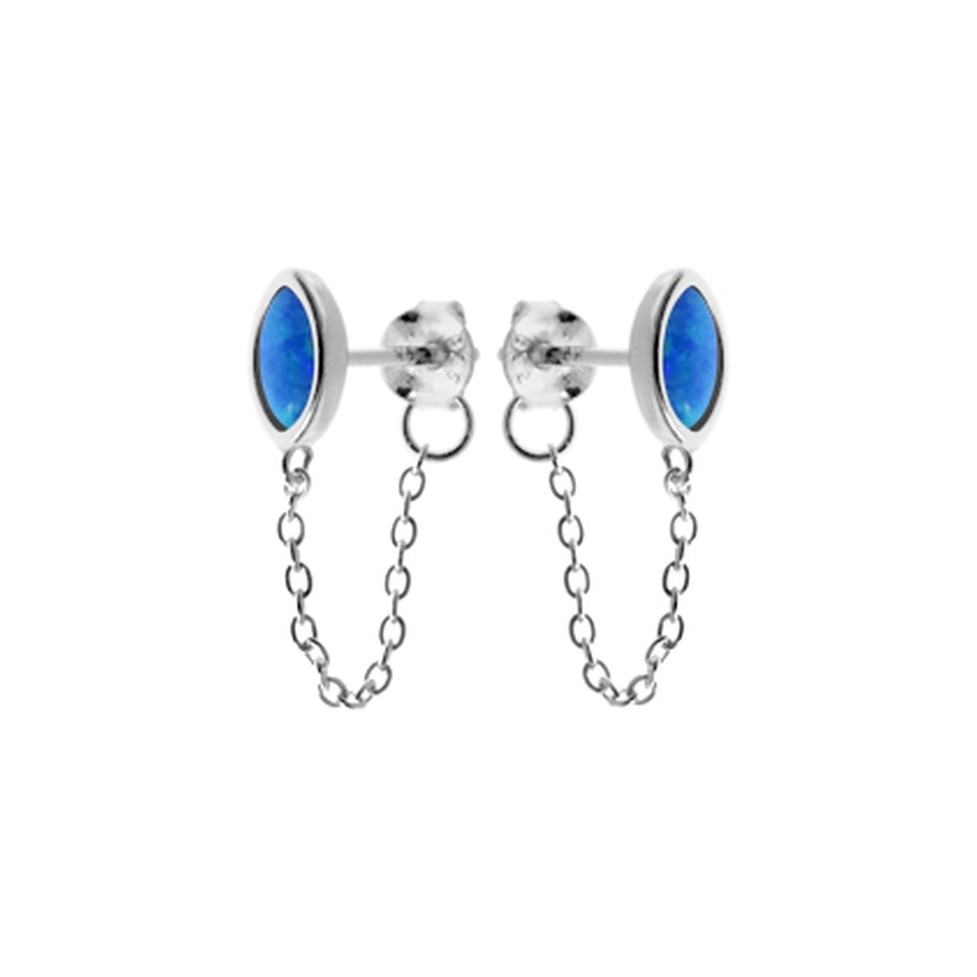 Diana blue opalique marquis chain linked studs