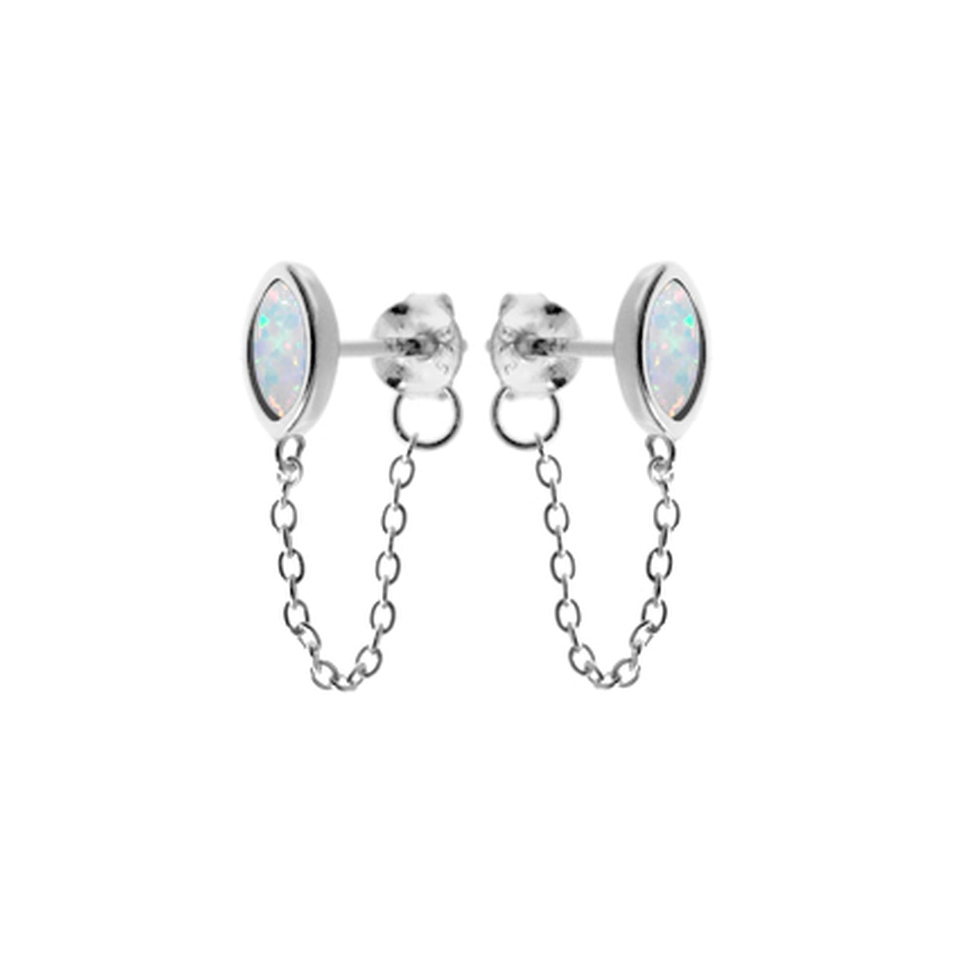 Diana white opalique marquis chain linked studs