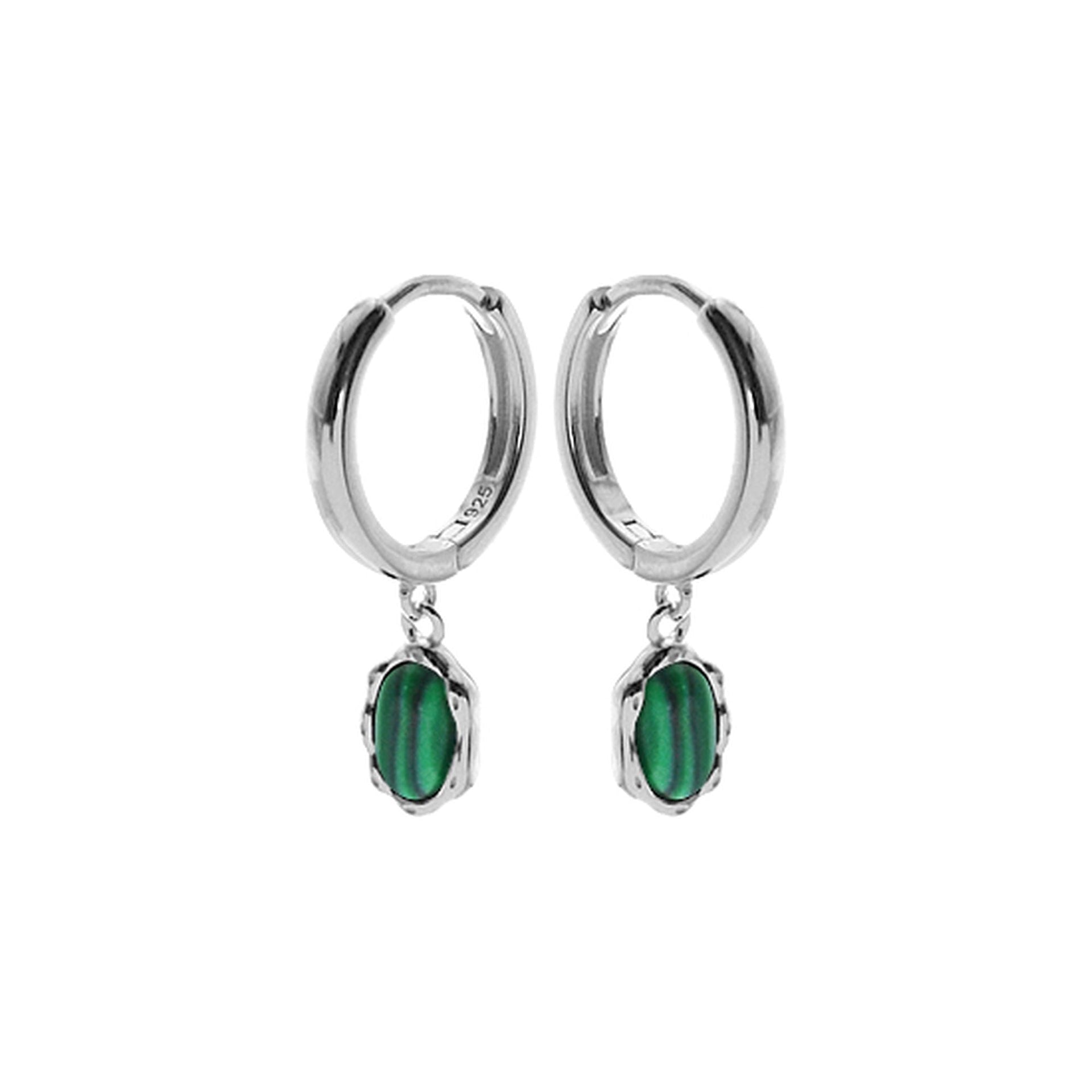 Bridget huggies with wavy edged oval malachite