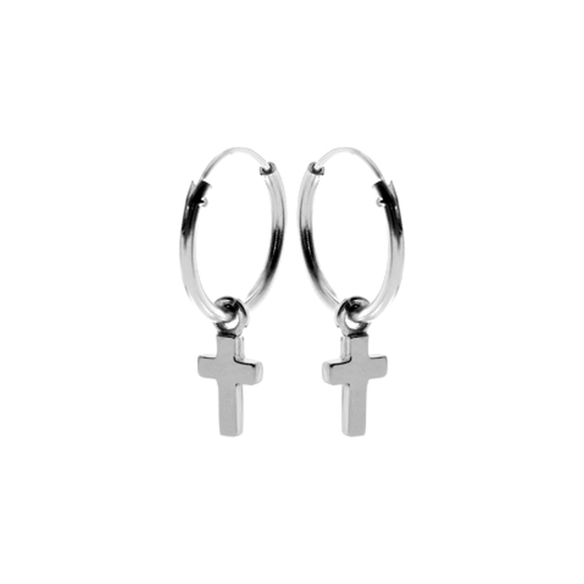 Smile hoop earrings with holy cross charm