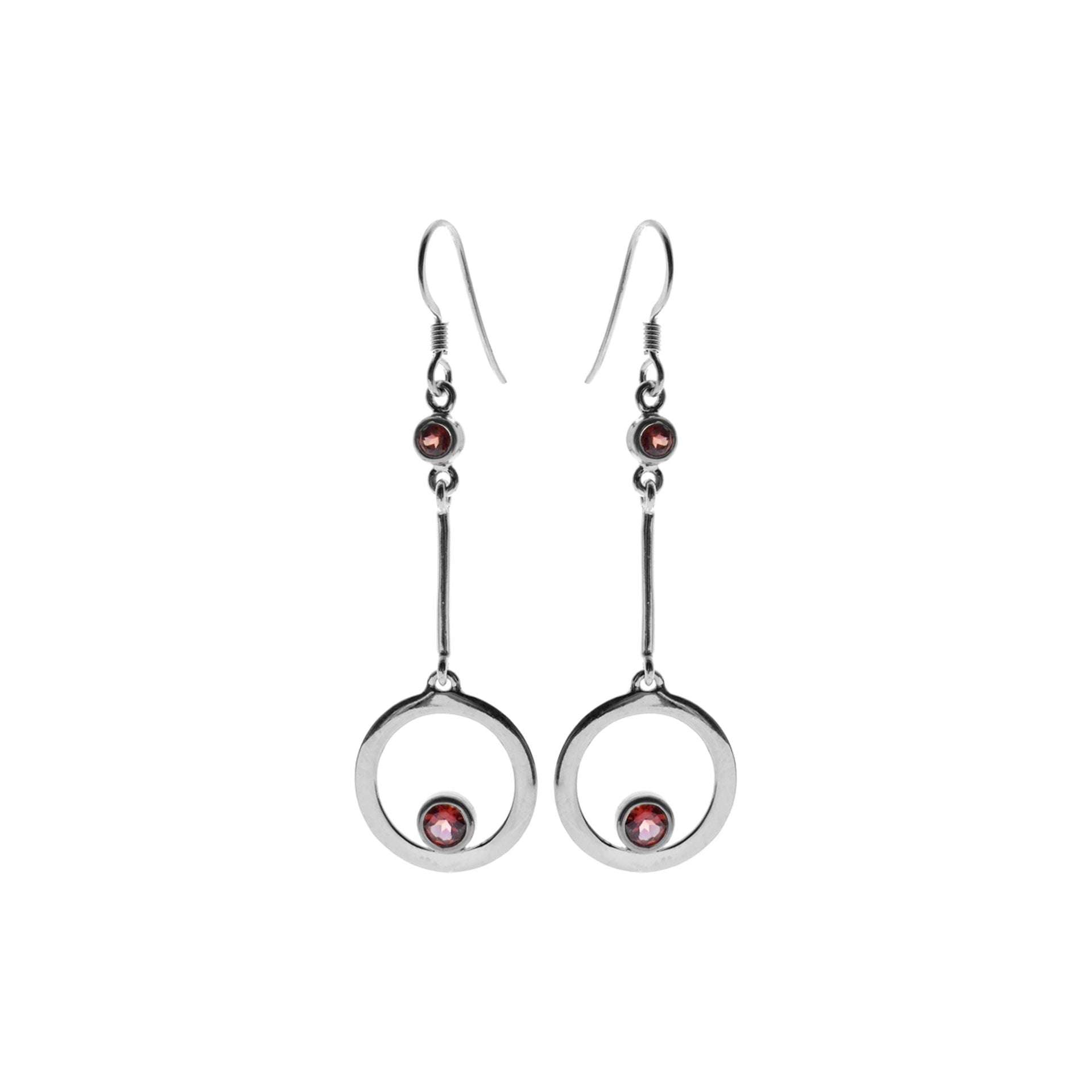 Chloe bar & hoop garnet earrings