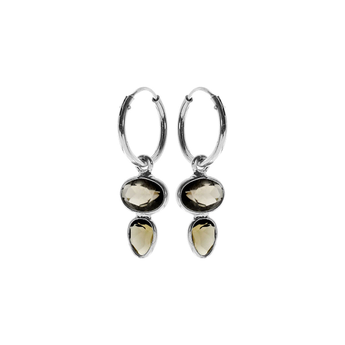 Samira hoops with oval & teardrop smokey quartz