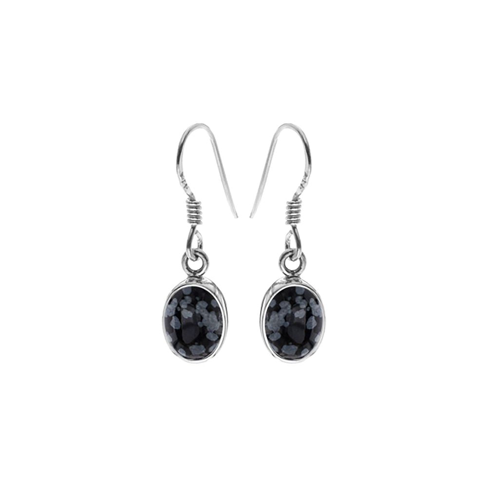 Samira snowflake obsidian oval drop earrings