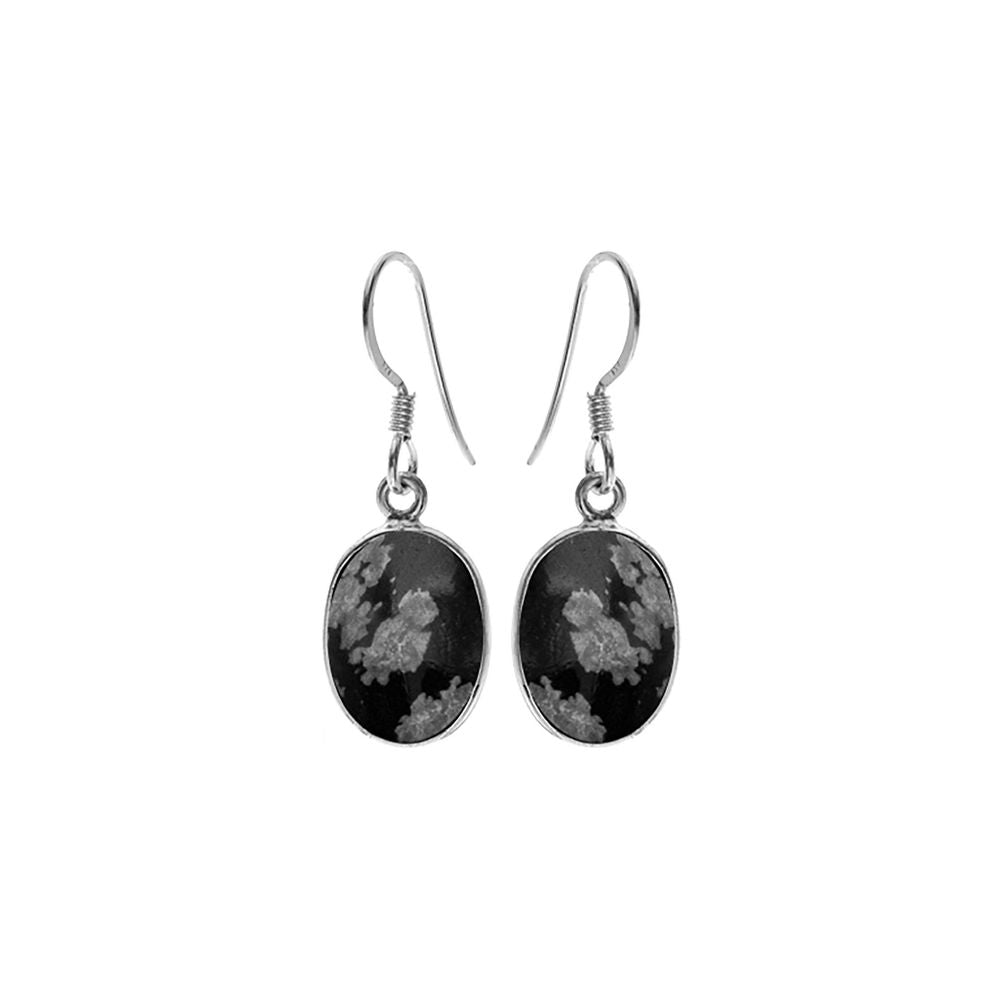 Bridget large oval snowflake obsidian earrings