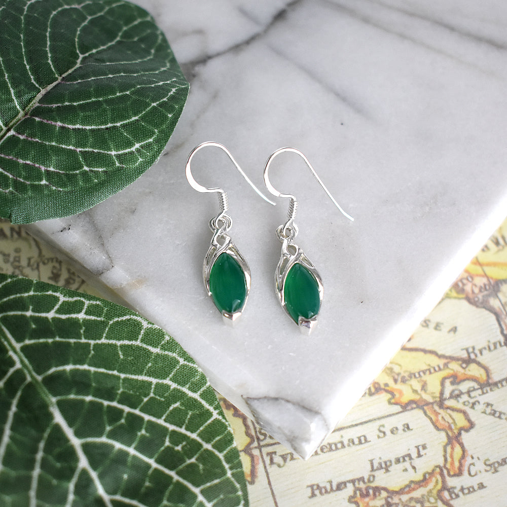 Betsy Celtic marquis green agate earrings