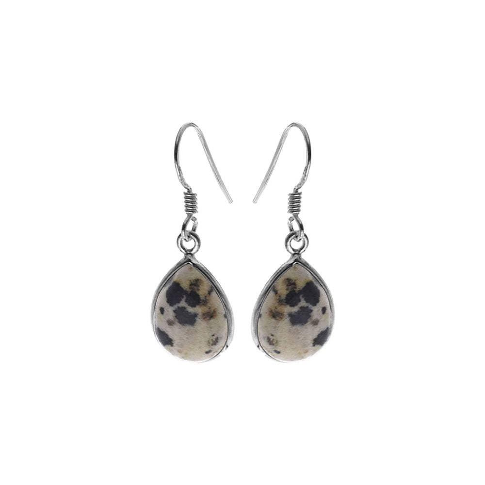 Bridget large teardrop dalmatian jasper earrings