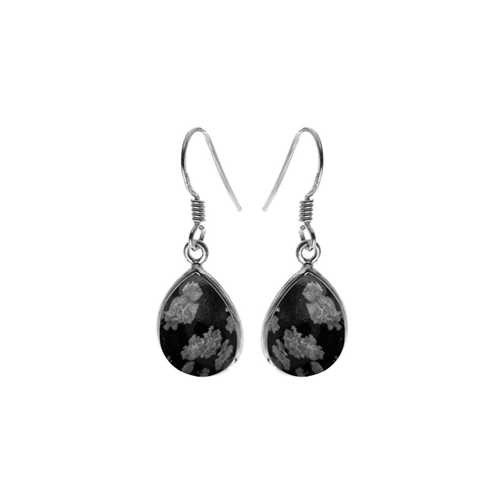 Bridget large teardrop snowflake obsidian earrings