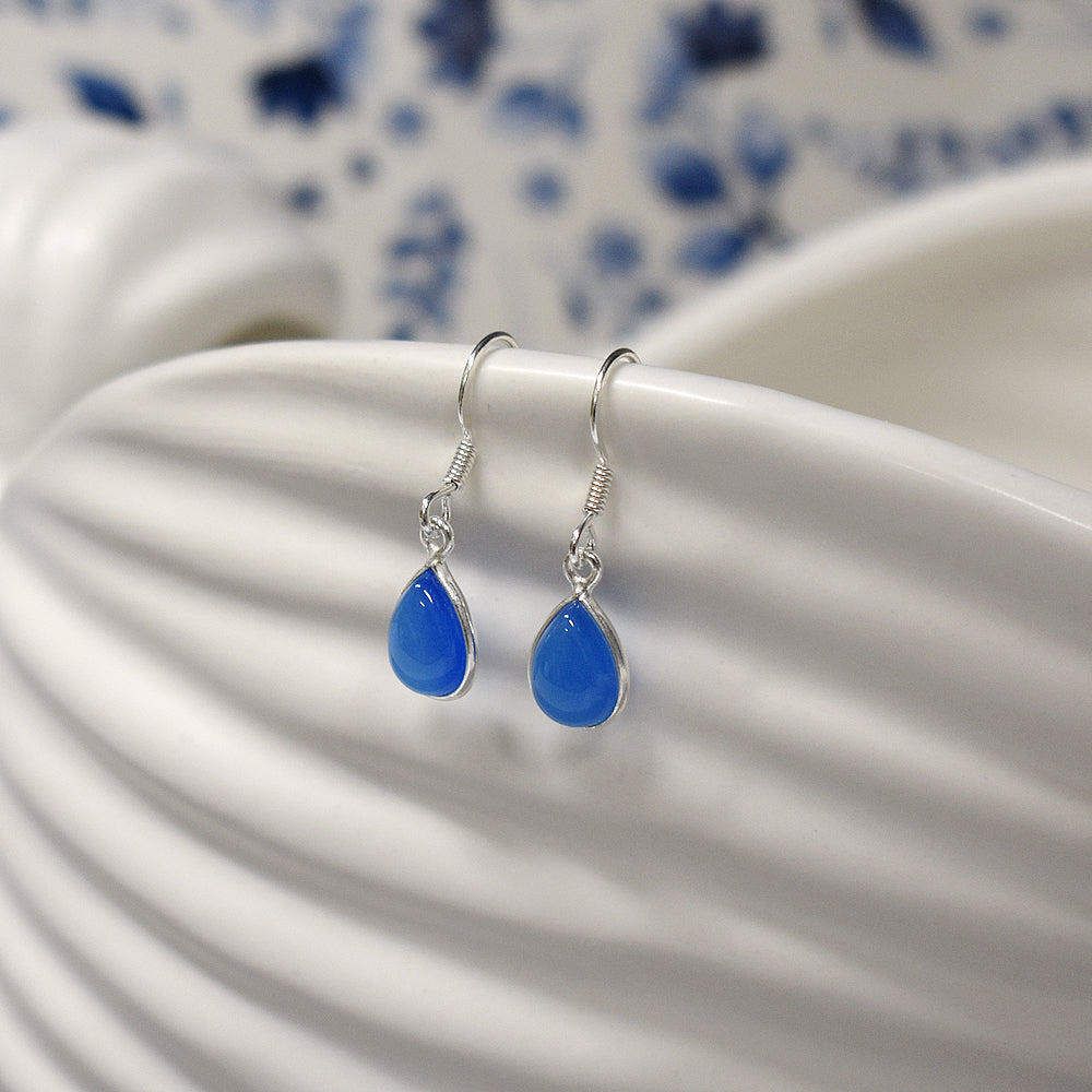 Bridget small teardrop blue chalcedony earrings