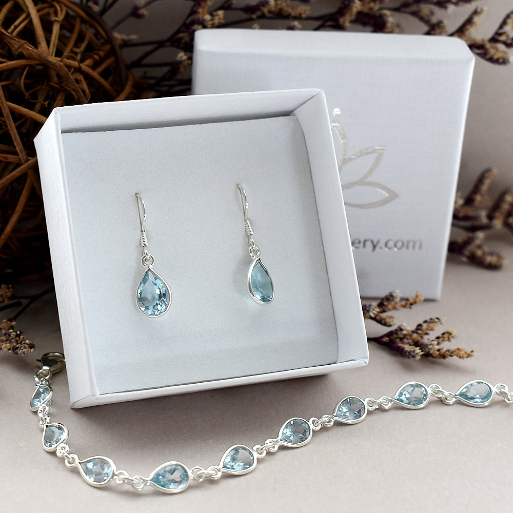 Bridget small teardrop blue topaz earrings