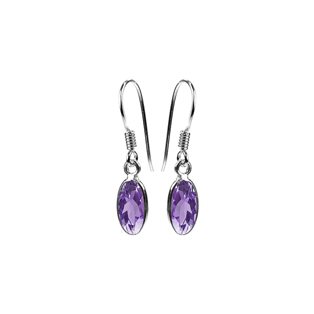 Bridget long oval faceted amethyst earrings