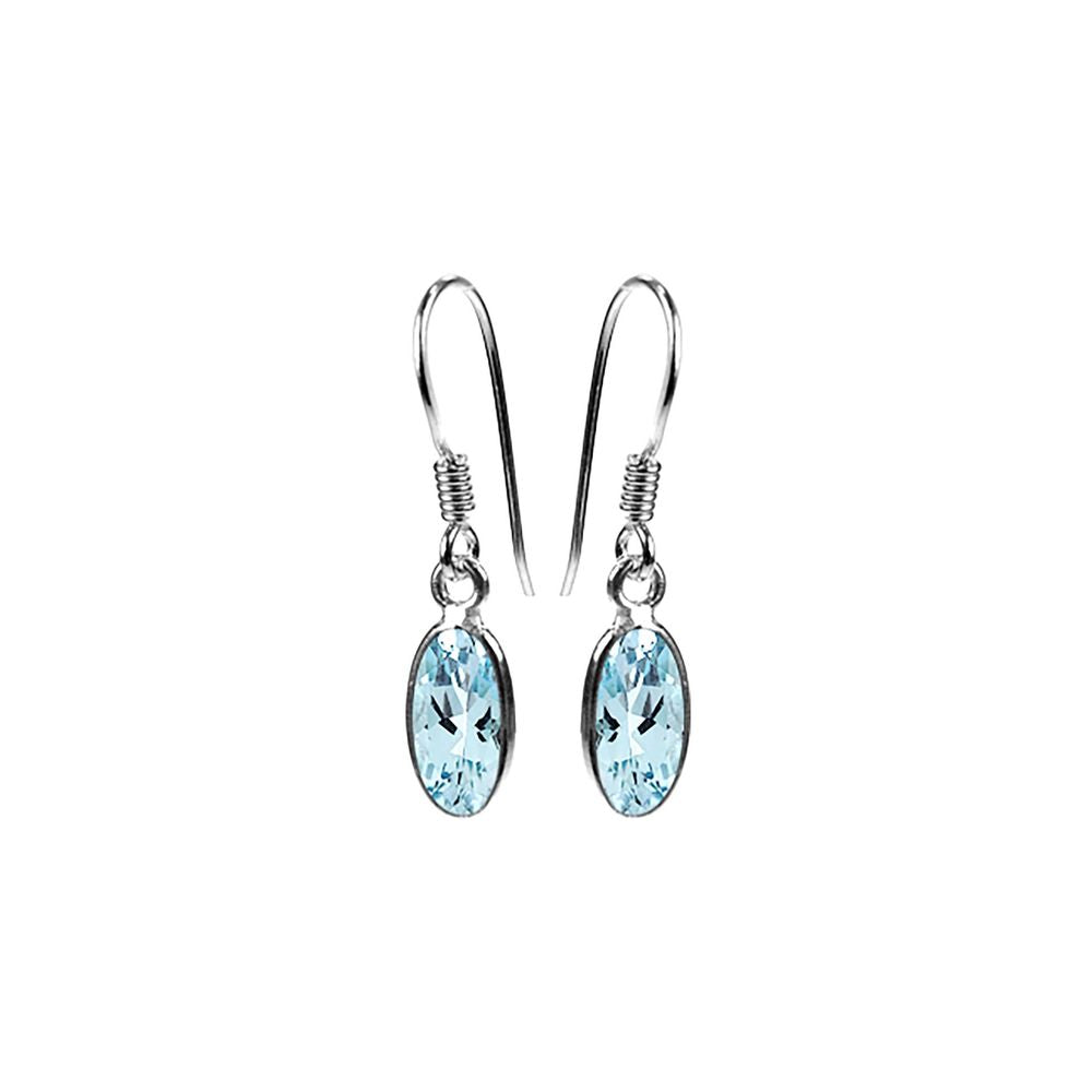 Bridget long oval faceted blue topaz earrings