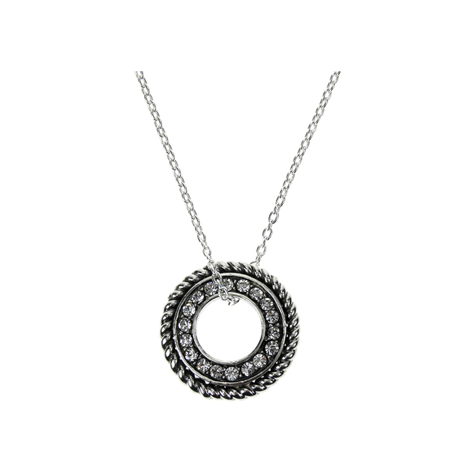 Necklace with CZ studded ring & rope bezel
