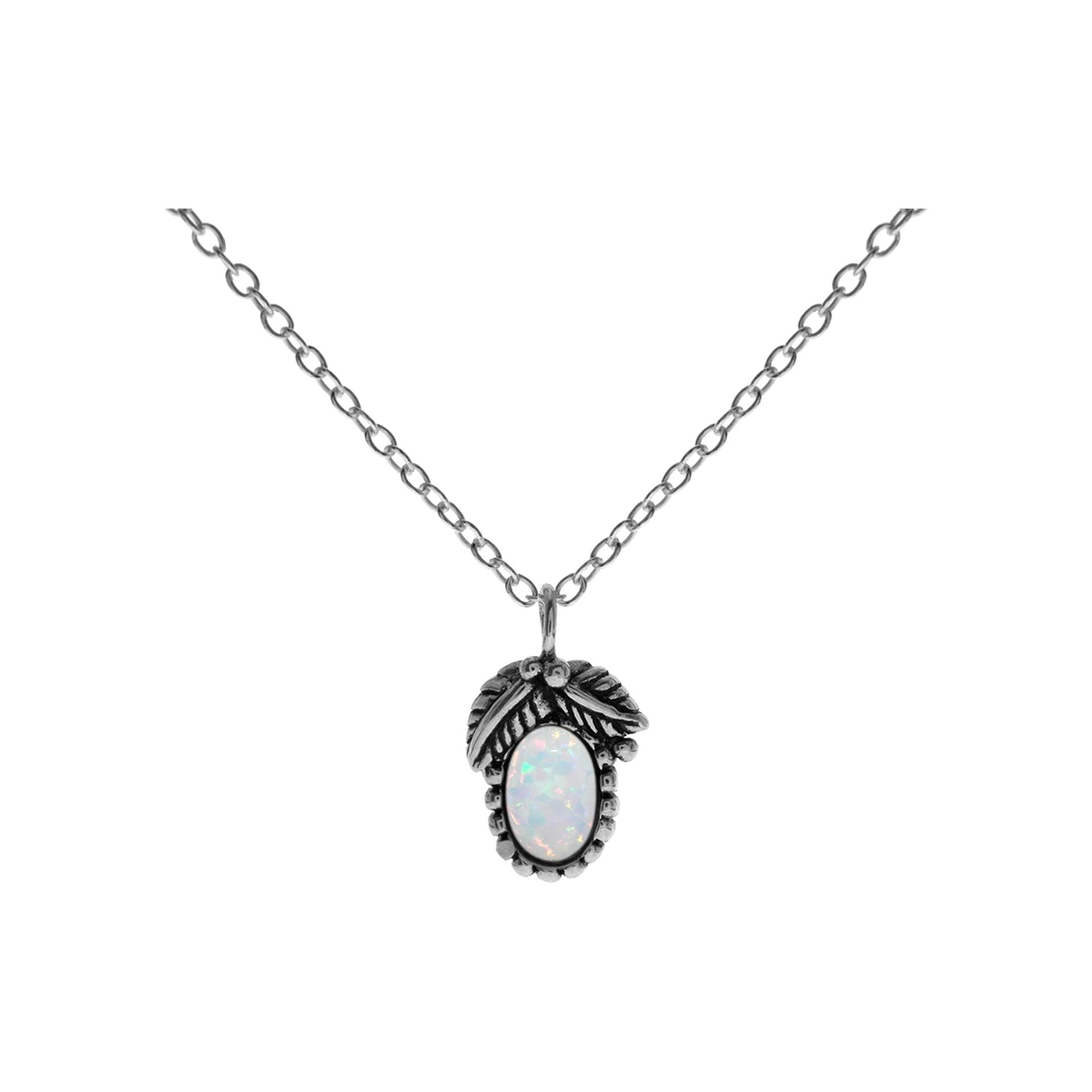 Floral necklace with fluted detail oval white opalique