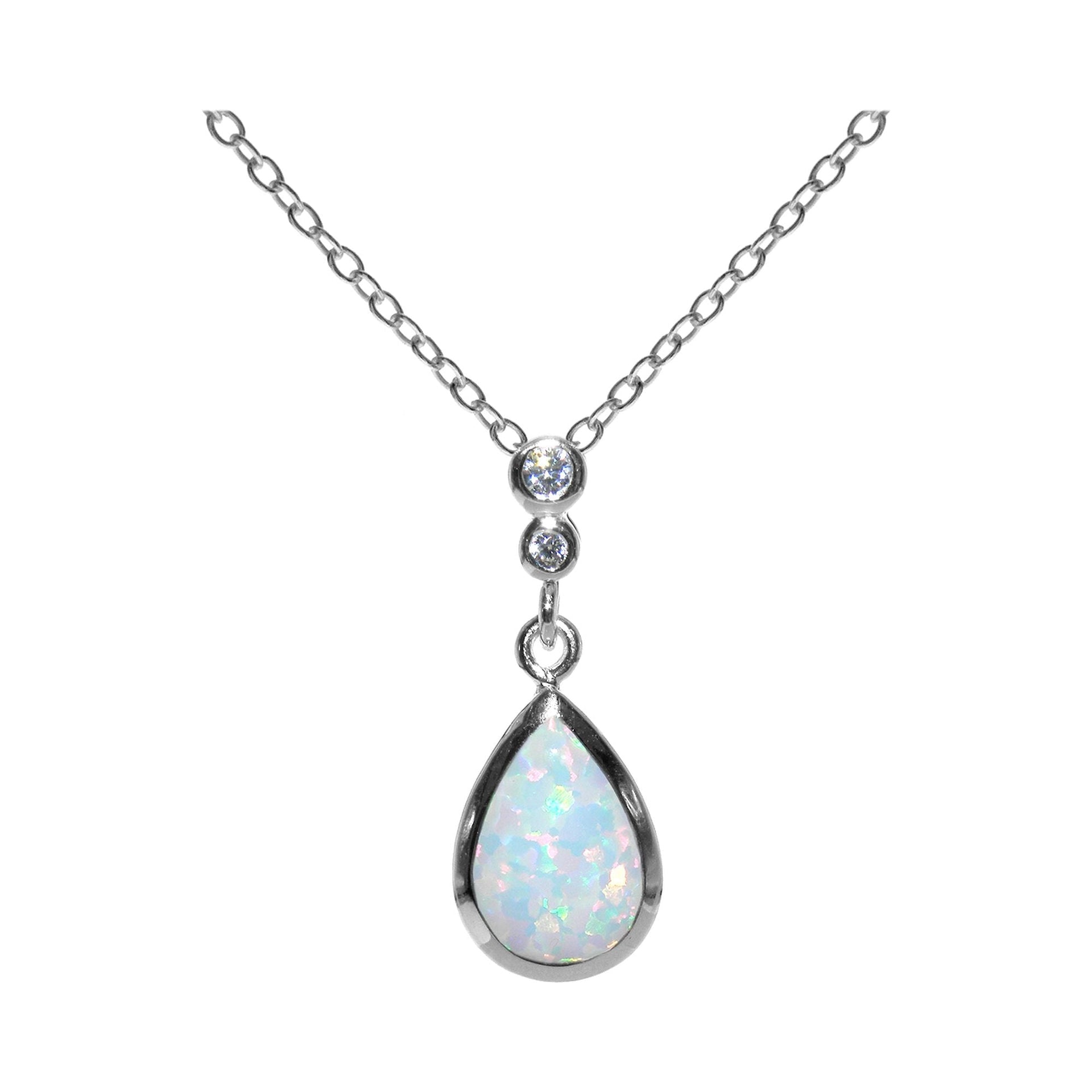 Alexis white opalique teardrop with CZ necklace