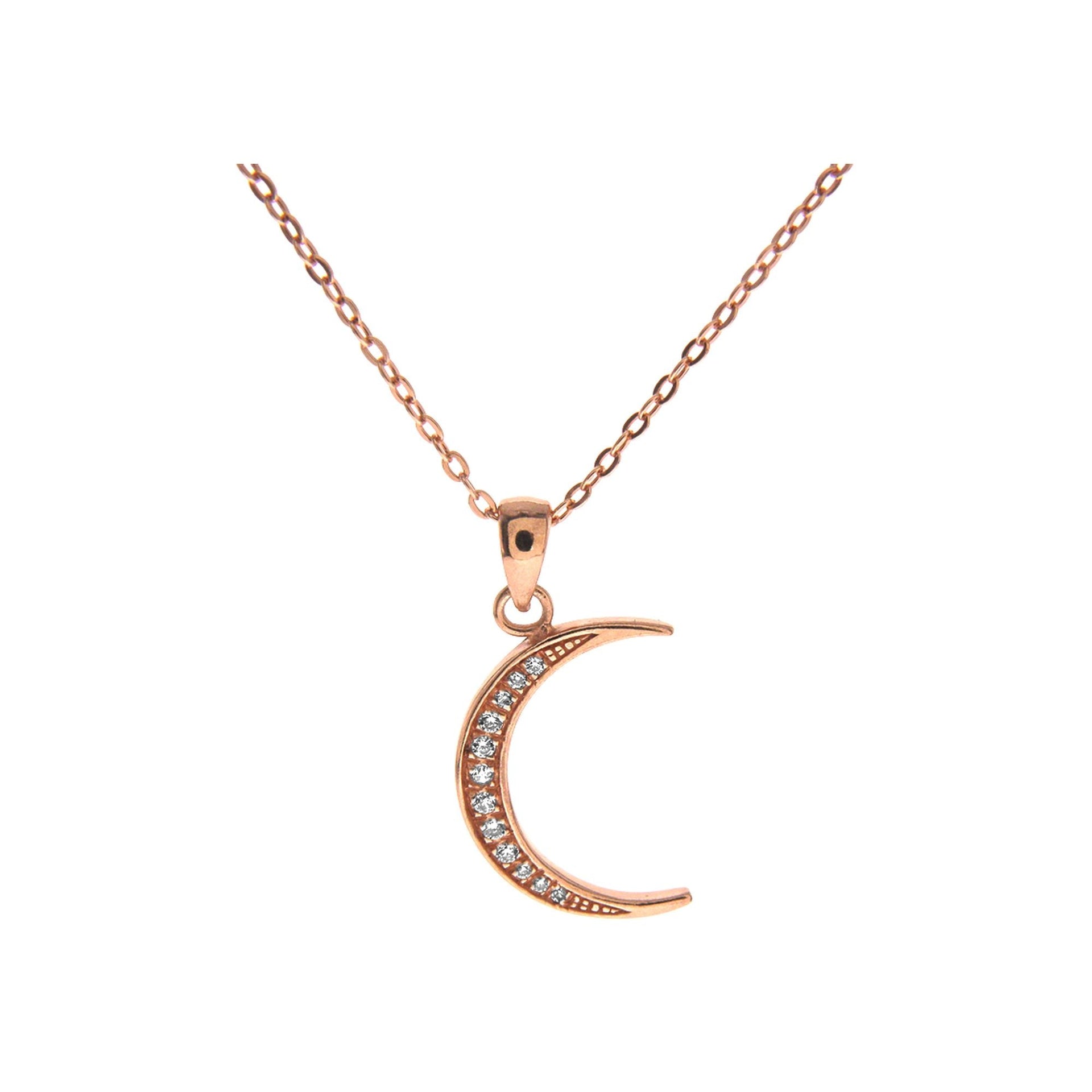 CZ & rose gold plated moon necklace