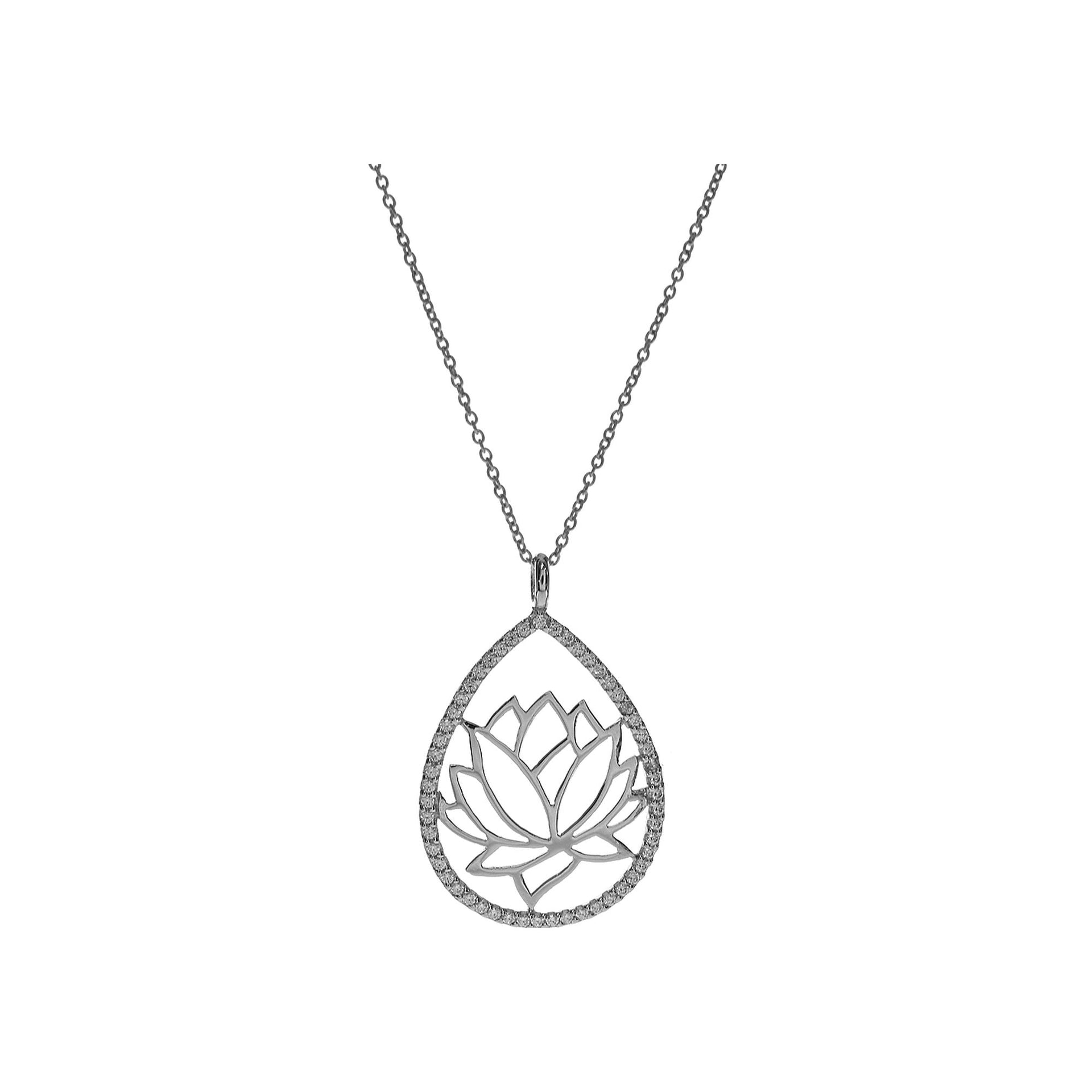 Open teardrop & lotus flower necklace with CZ