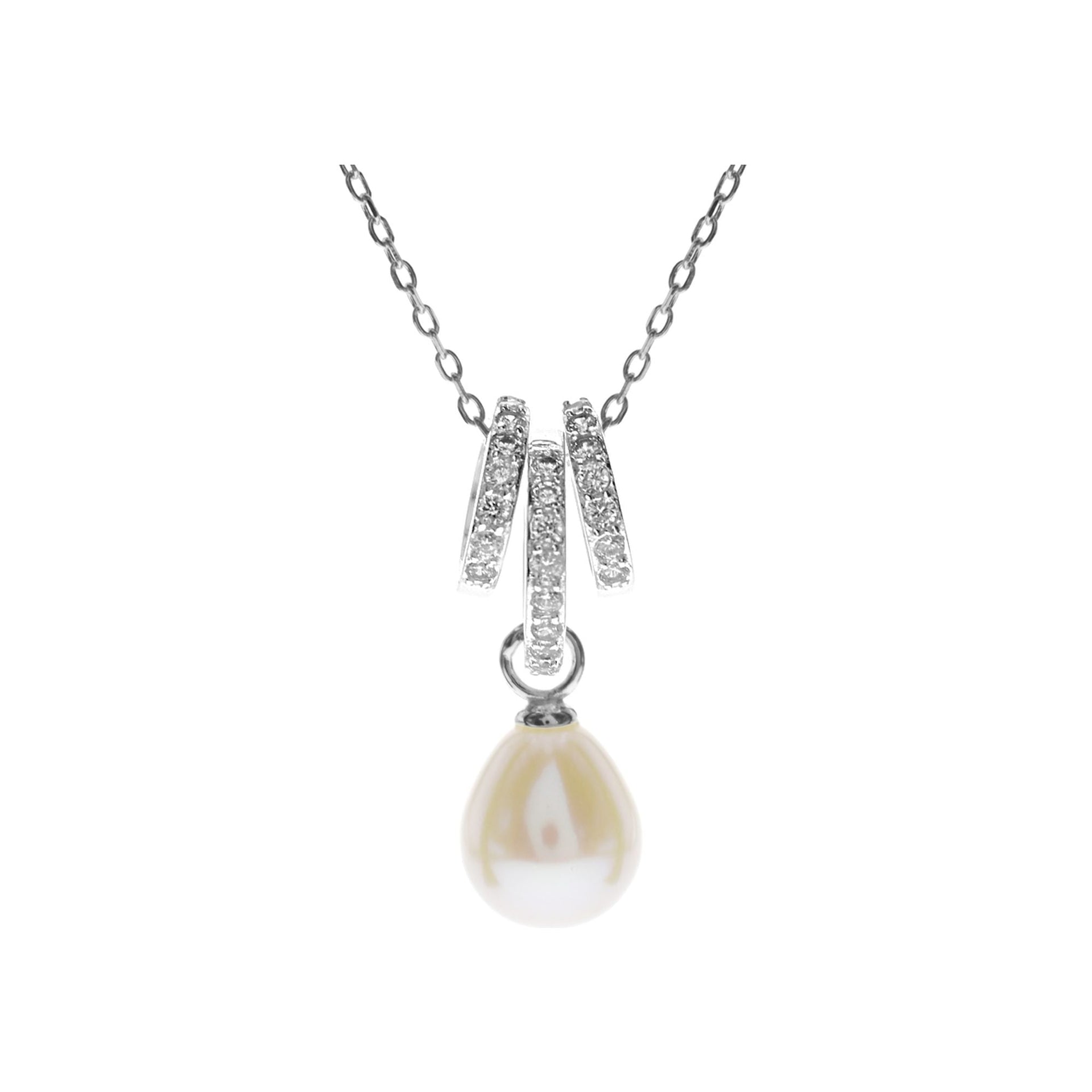 Triple CZ-set hoop necklace with pearl