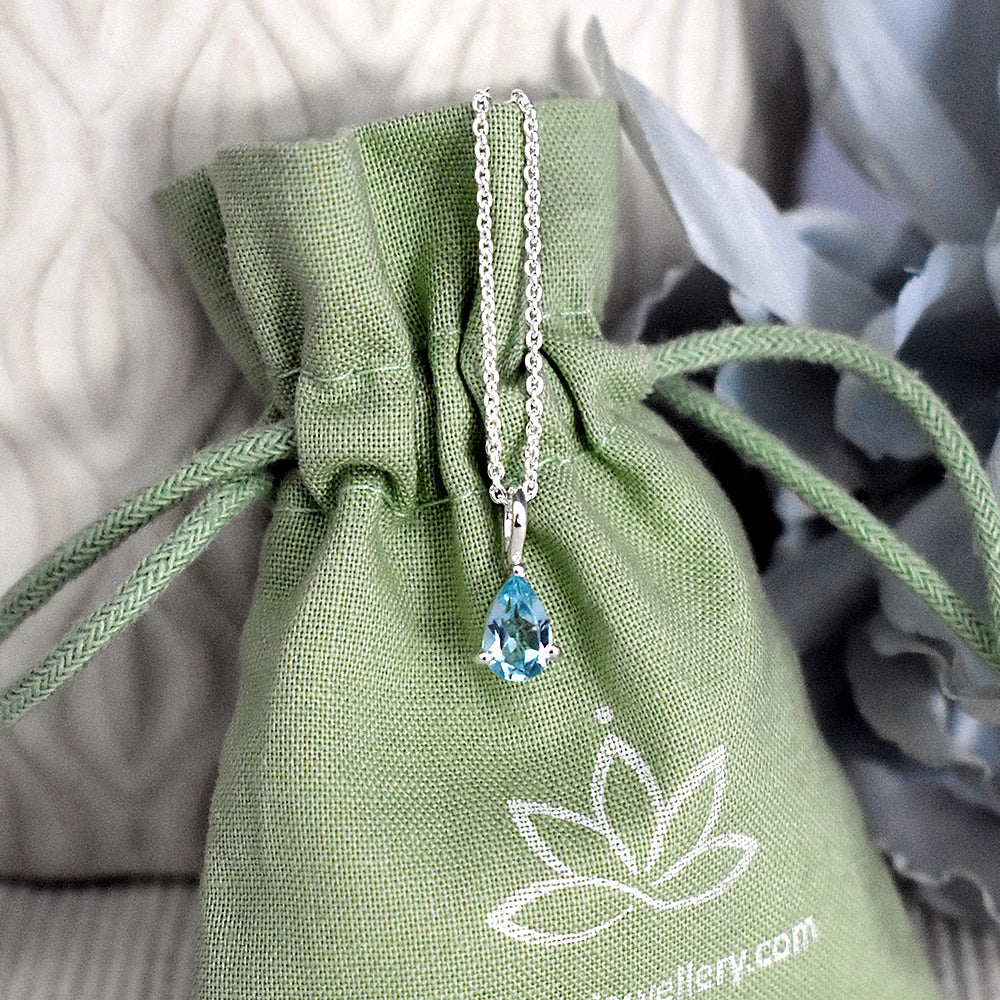 Kara small blue topaz teardrop necklace