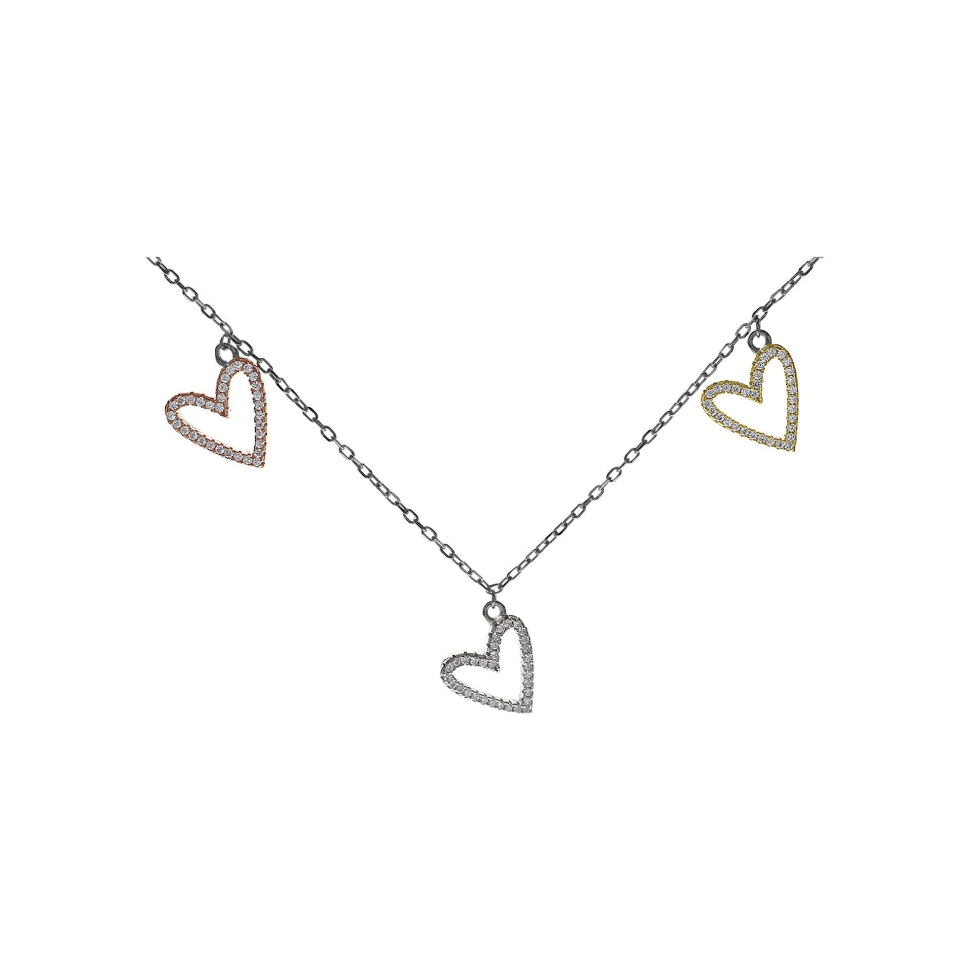 Rose & yellow gold plated CZ-encrusted heart necklace