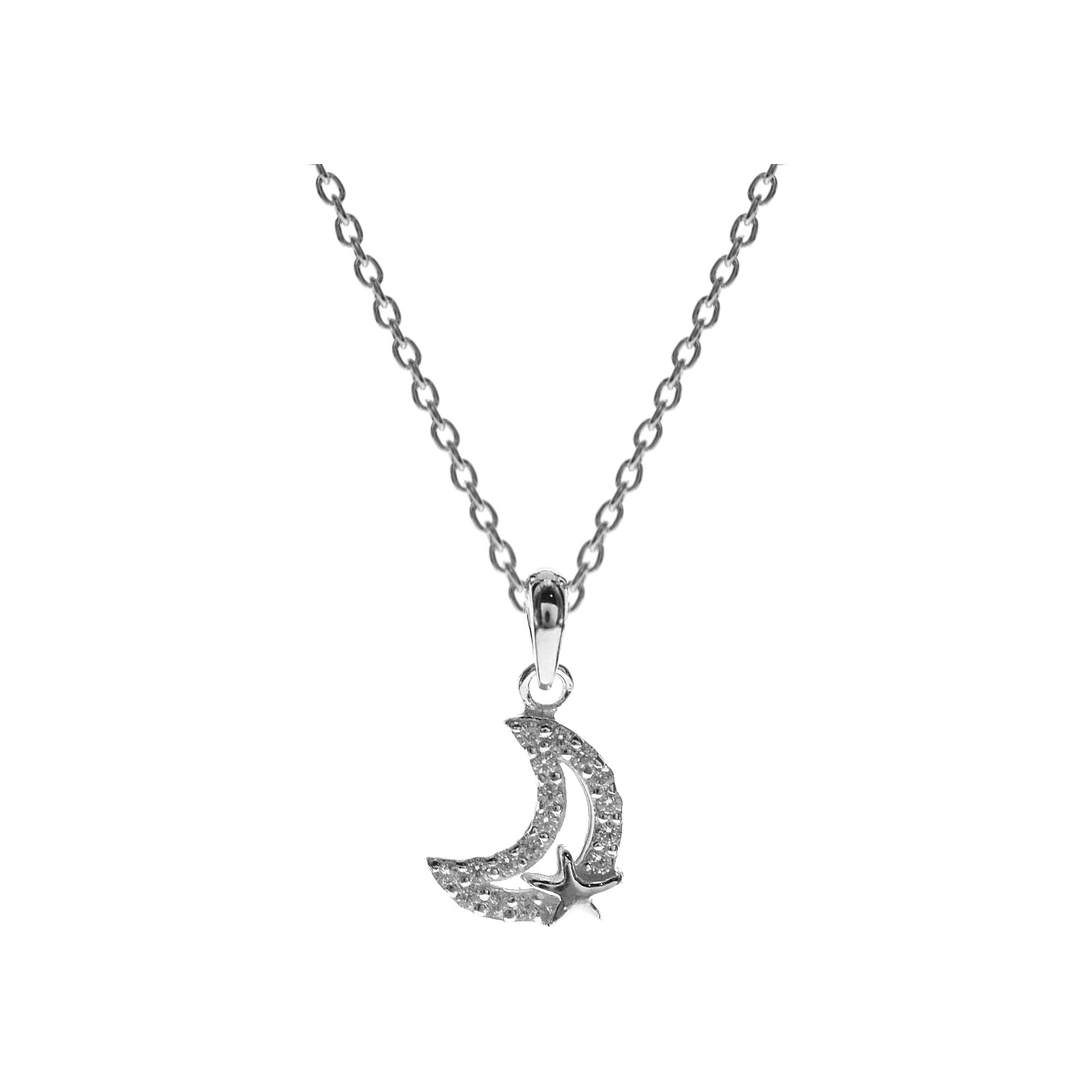 CZ Studded open moon necklace with star motif