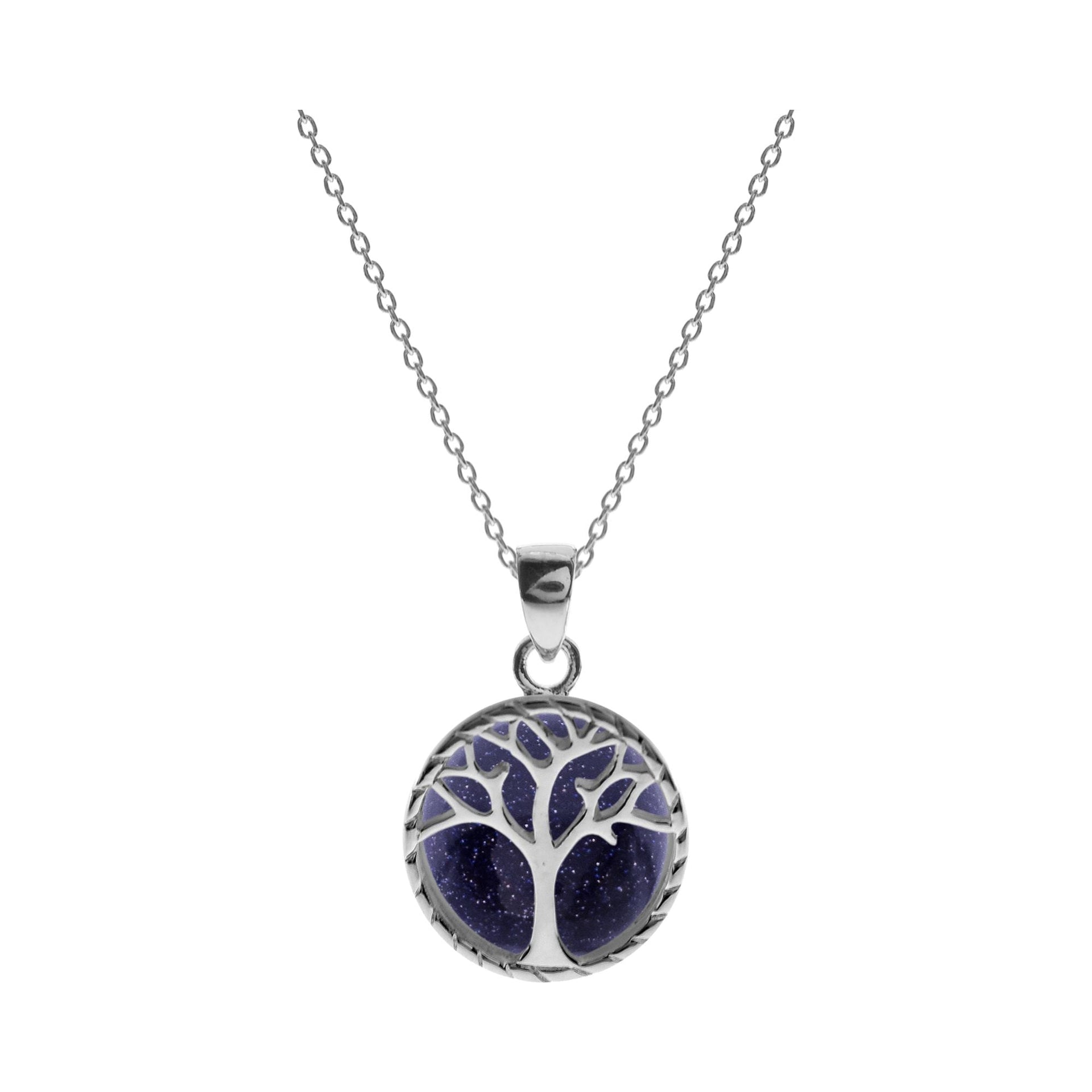 Bronwen blue goldstone with tree of life motif necklace
