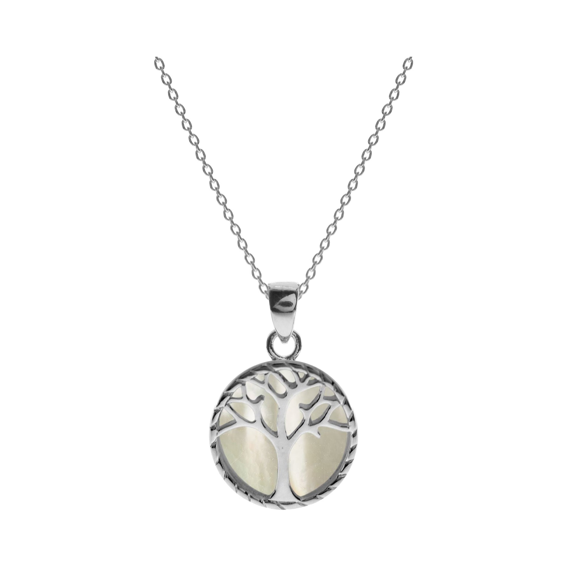 Bronwen mother of pearl with tree of life motif necklace
