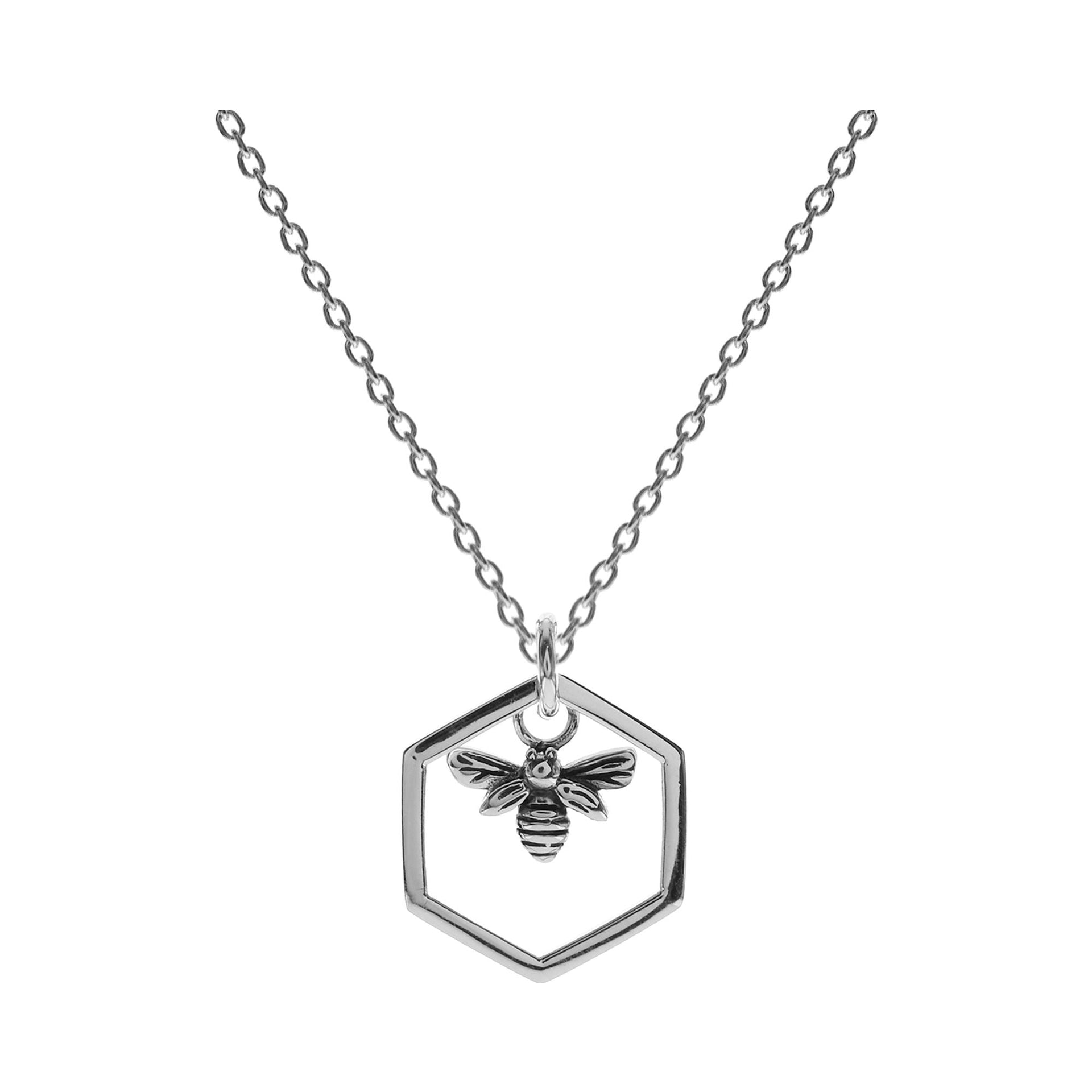Anya silver bee in honeycomb necklace