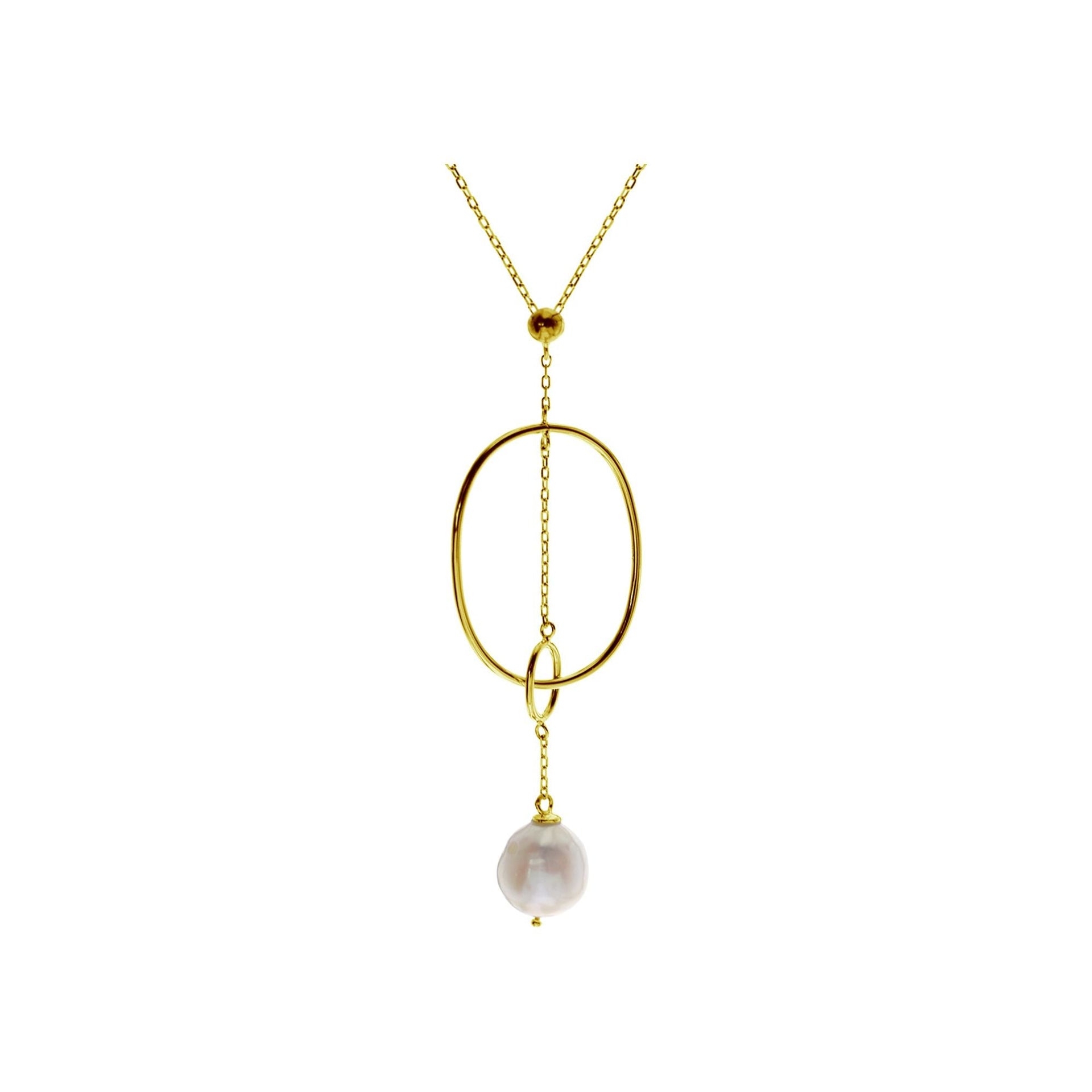 Yellow gold plated pendulum necklace with baroque pearl