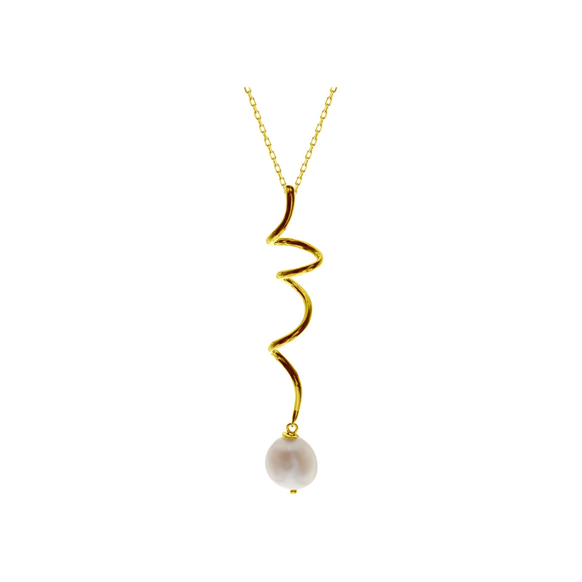 Yellow gold plated twisting necklace with baroque pearl