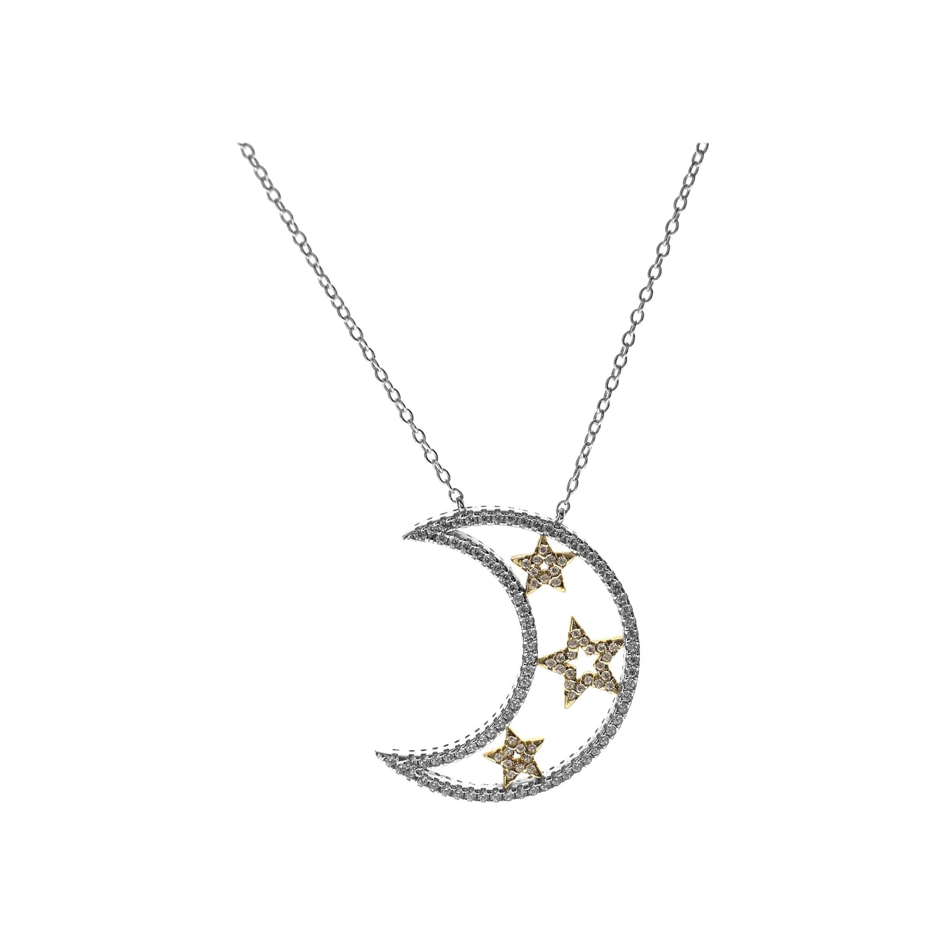 CZ-set moon & gold plated star necklace