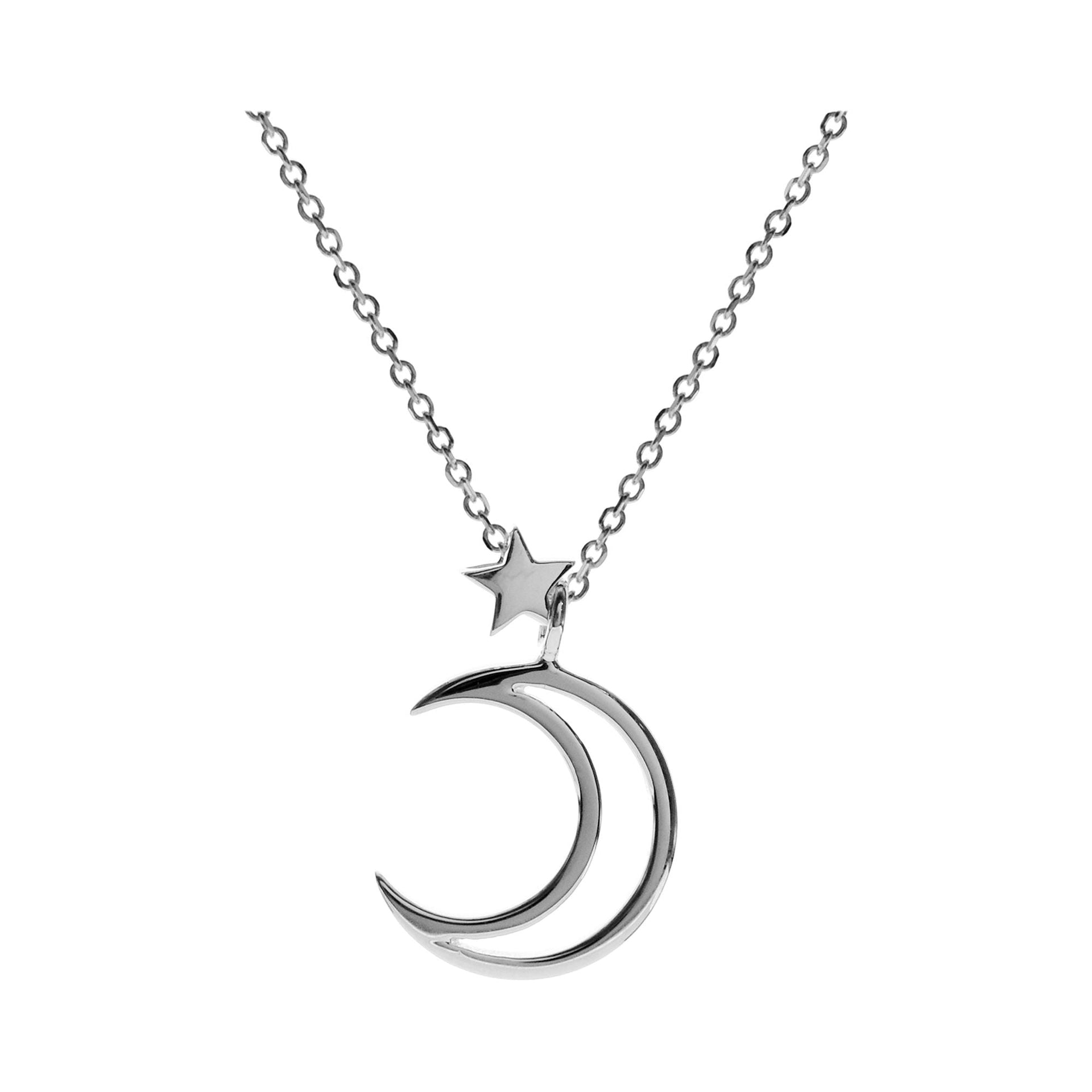 Dahna crescent moon outline & threaded star necklace