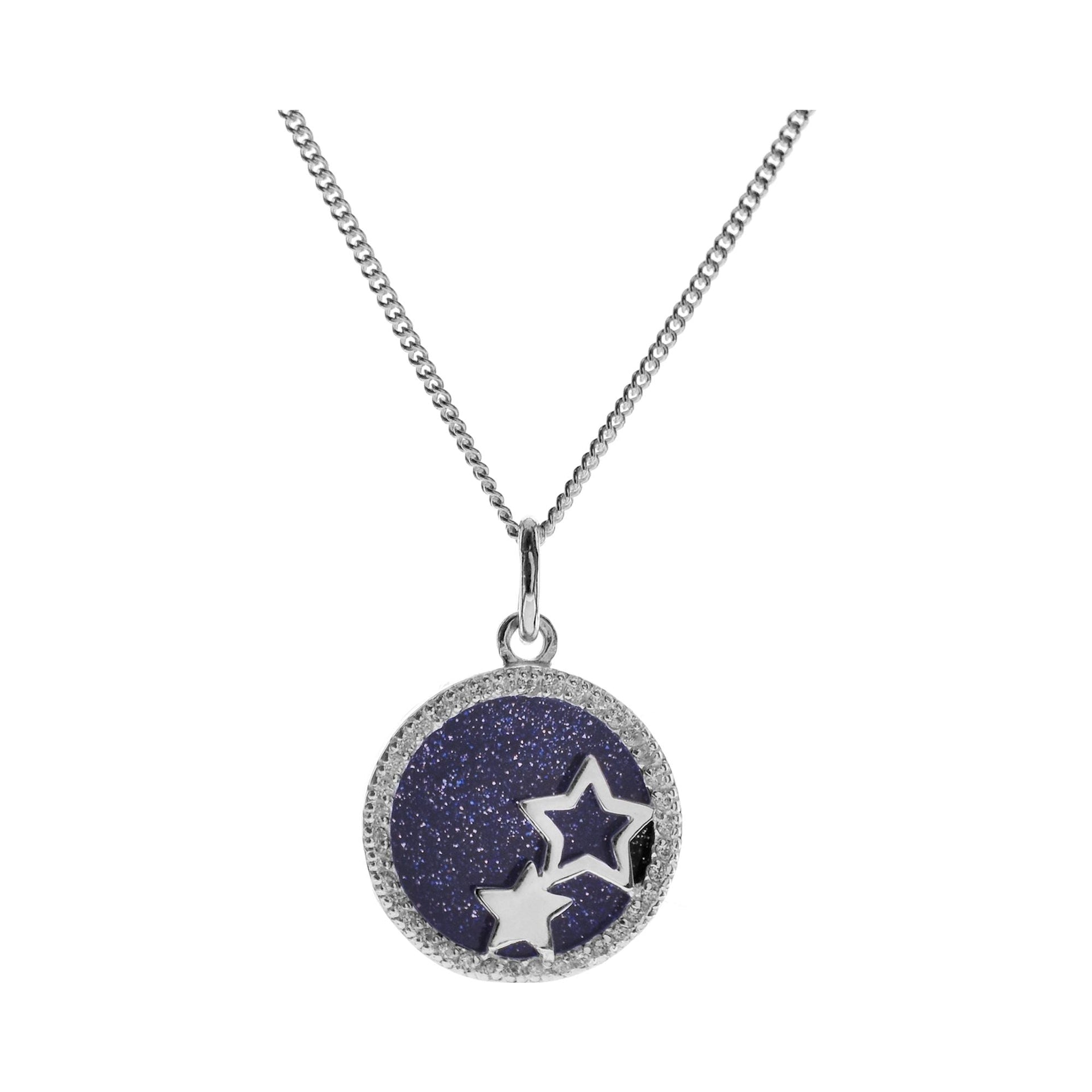 Elsa blue goldstone & CZ double star disc necklace