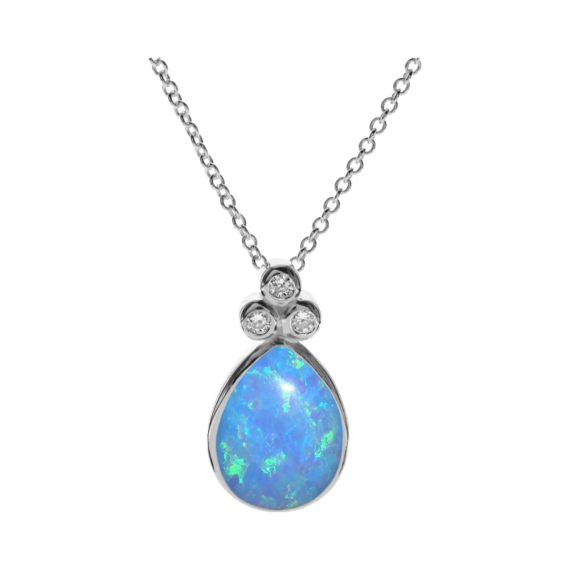 Alexis teardrop blue opalique & triple CZ necklace