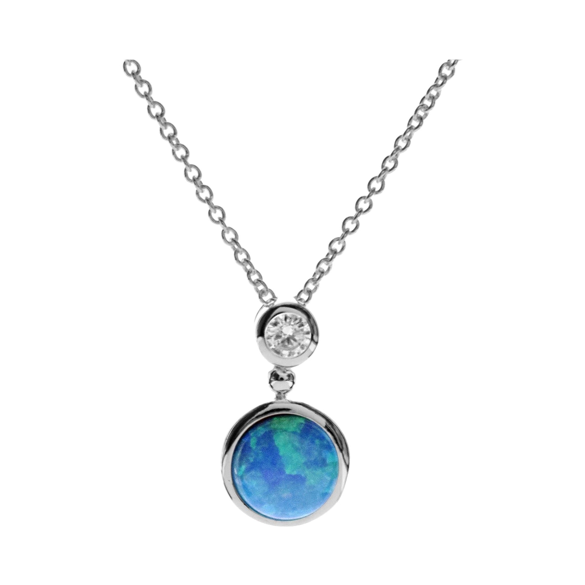Alexis simple round blue opalique and CZ necklace
