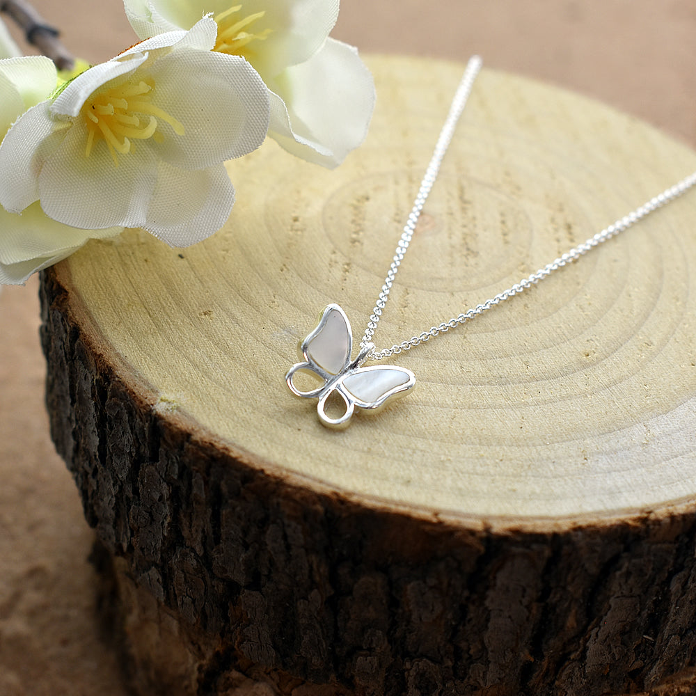 Leona butterfly with mother of pearl inlay necklace