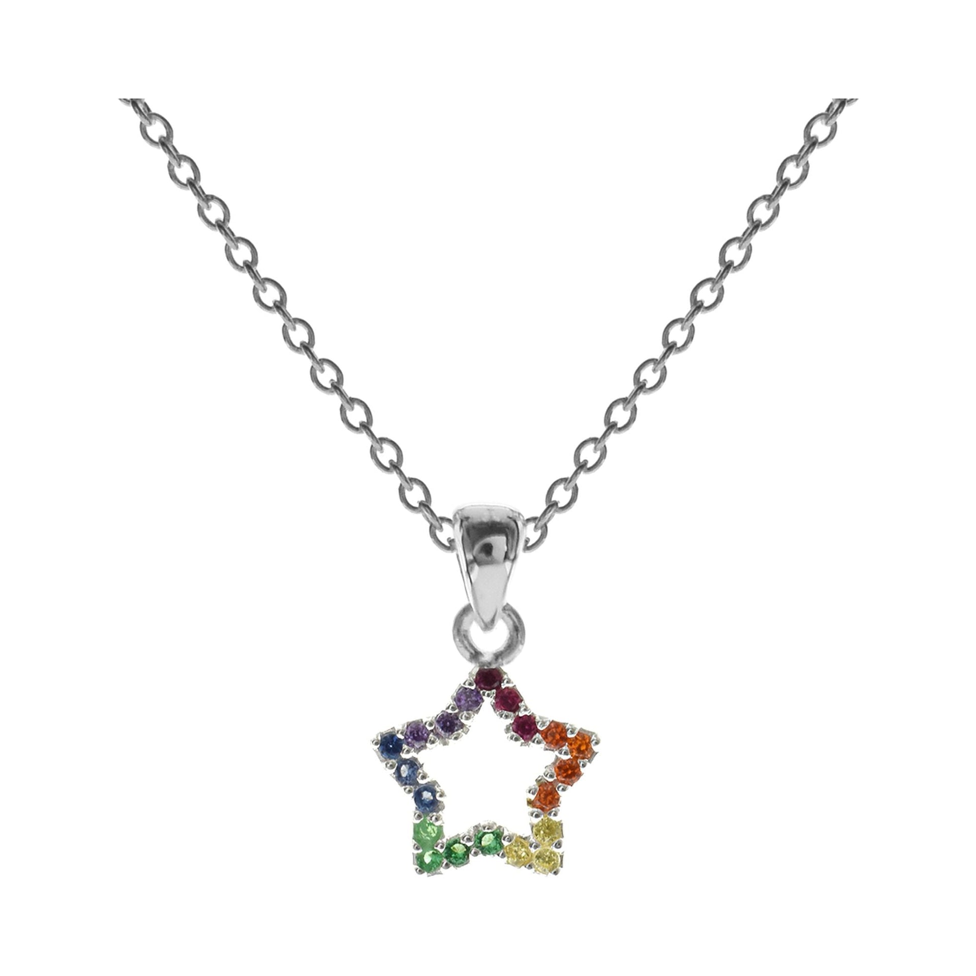 Callista rainbow CZ open star charm necklace