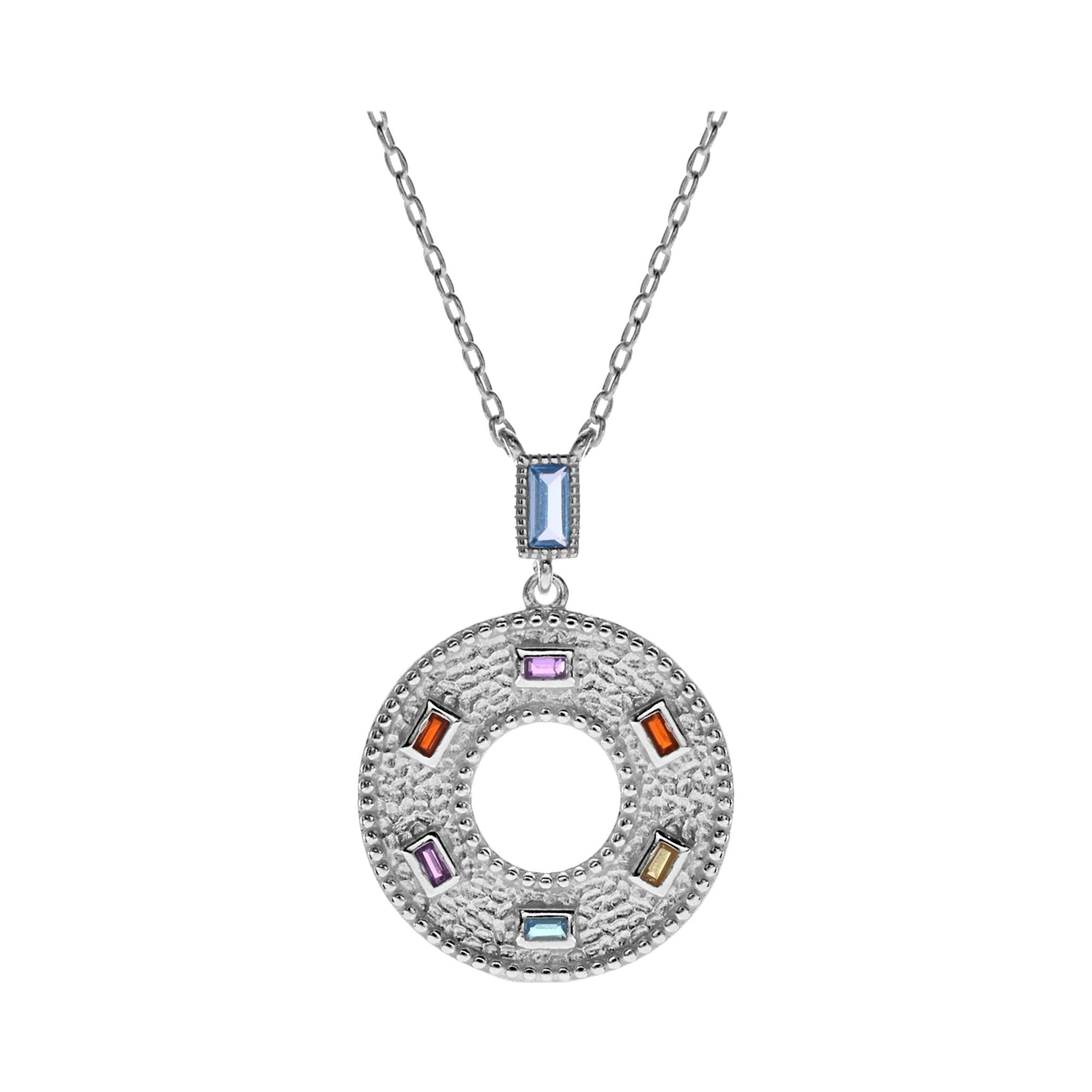 Heidi textured disc set with multi-coloured CZ necklace